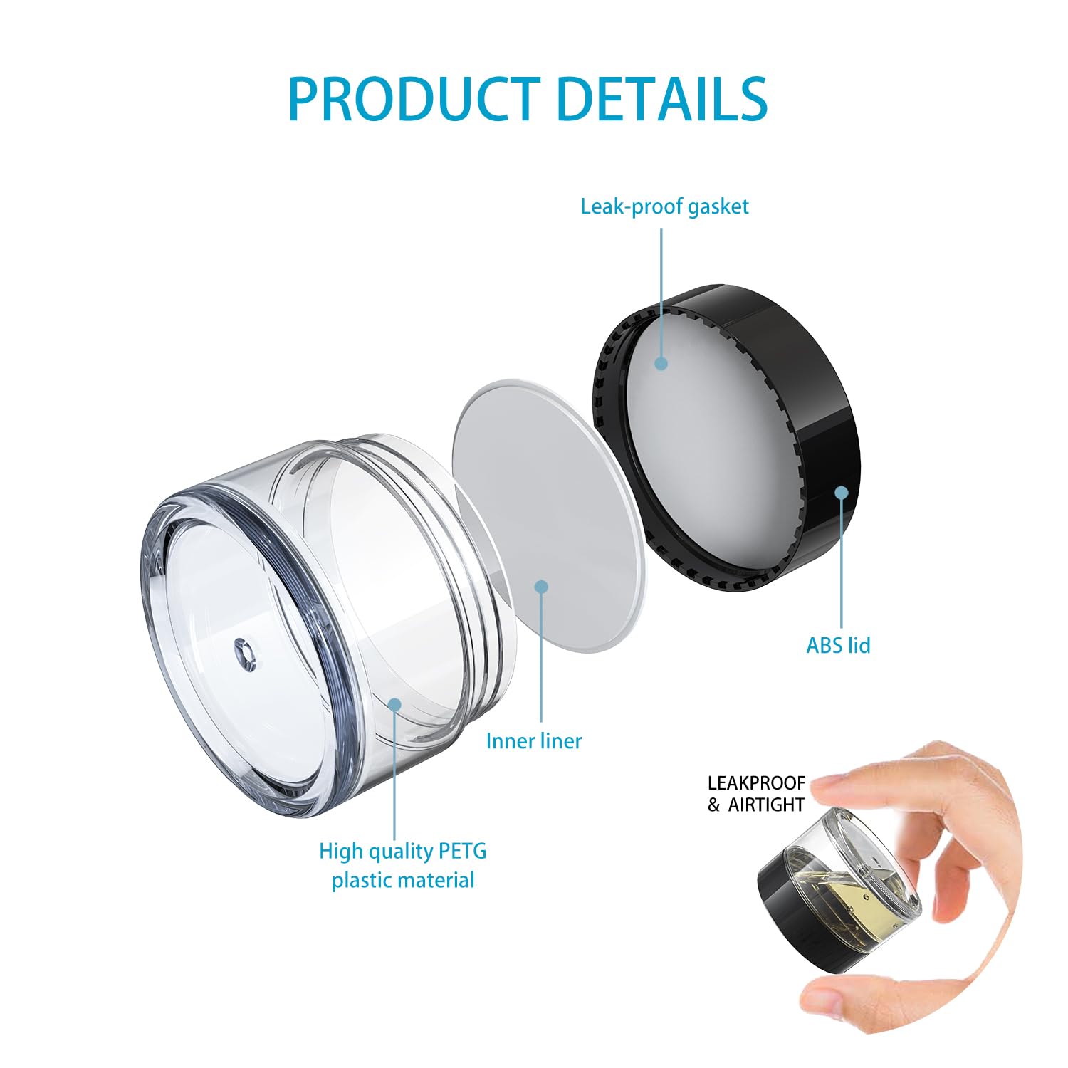 Veaide Travel Size Containers For Toiletries, 3 Size 0.17/0.5/1 Oz Small Cosmetic Jars For Makeup Face Creams Moisturizer Lotion