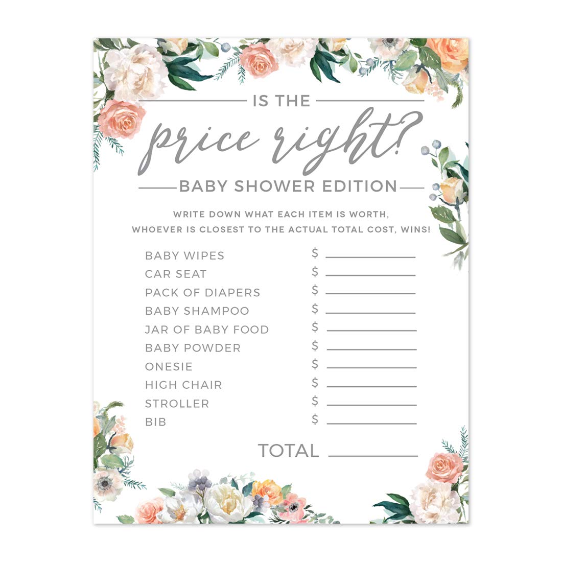Andaz Press Peach Coral Floral Garden Party Baby Shower Collection, Is The Price Right Game Cards, 20-Pack, Games Activities And