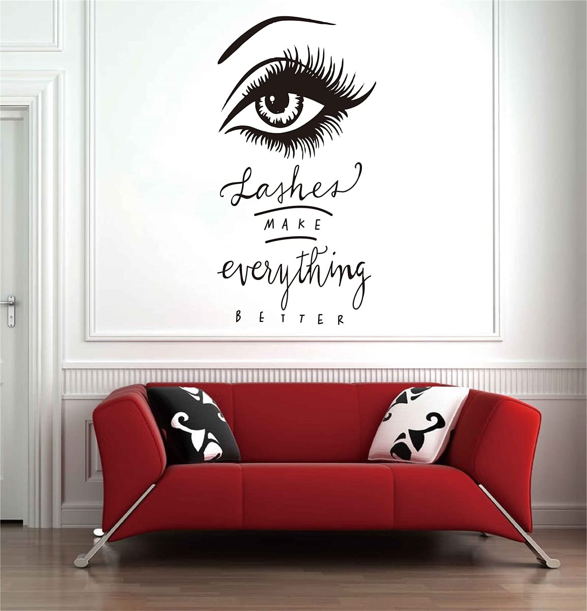 Eyelashes Quote Wall Sticker Eyebrows Wall Decor Living Room Mural Lashes Wallpaper Lc224 (Black)