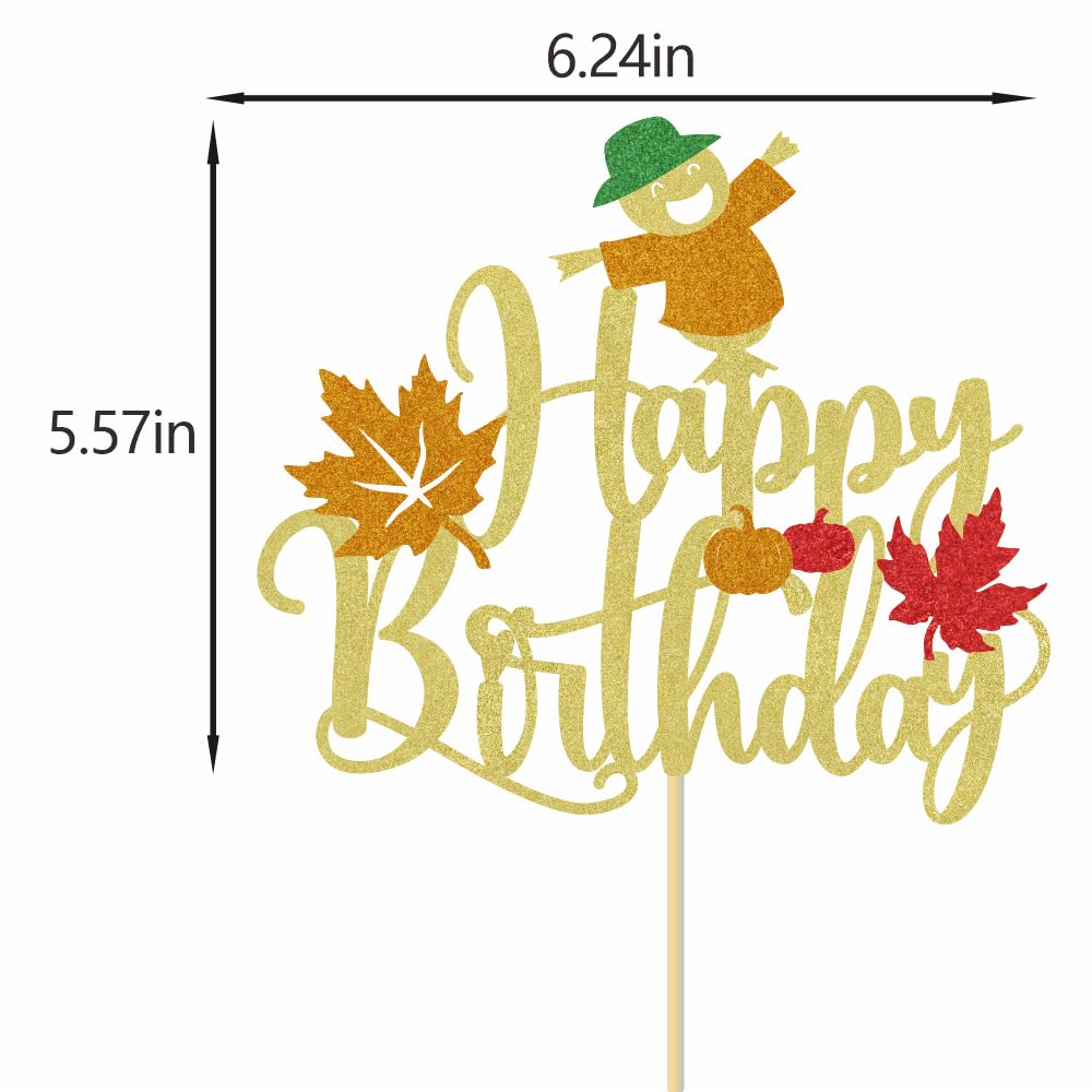 Lgaiehjc Pumpkin Happy Birthday Cake Topper Glitter Autumn Fall Maple Leaves Thanksgiving Birthday Cake Pick for Baby Shower Pum