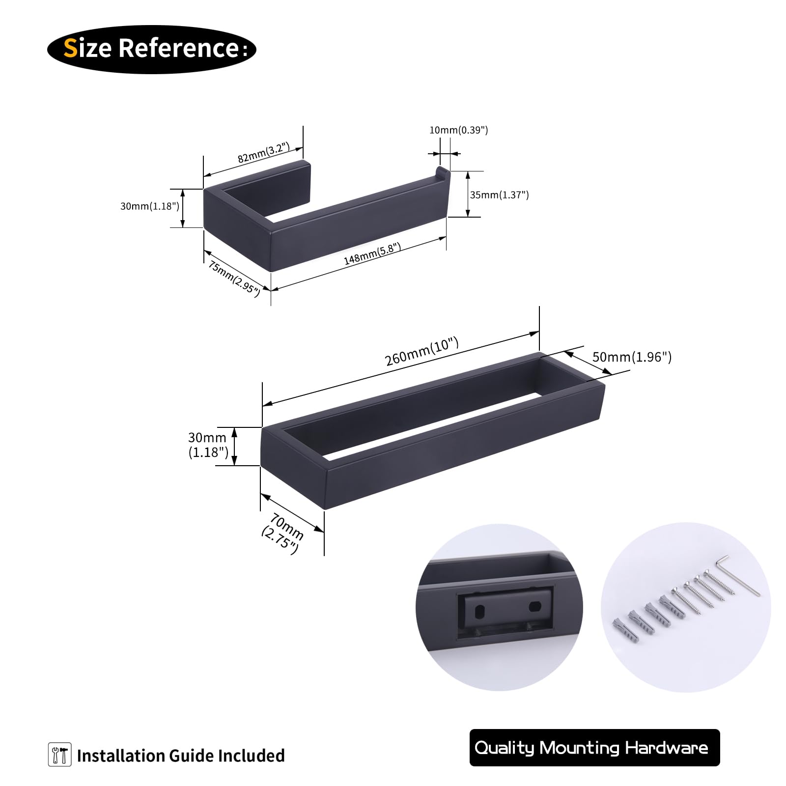 GERZWY Bathroom Accessory 2-Piece Set SUS 304 Stainless Steel Toilet Paper Holder Towel Ring Wall Mount  Matte Black HG1708-2BK