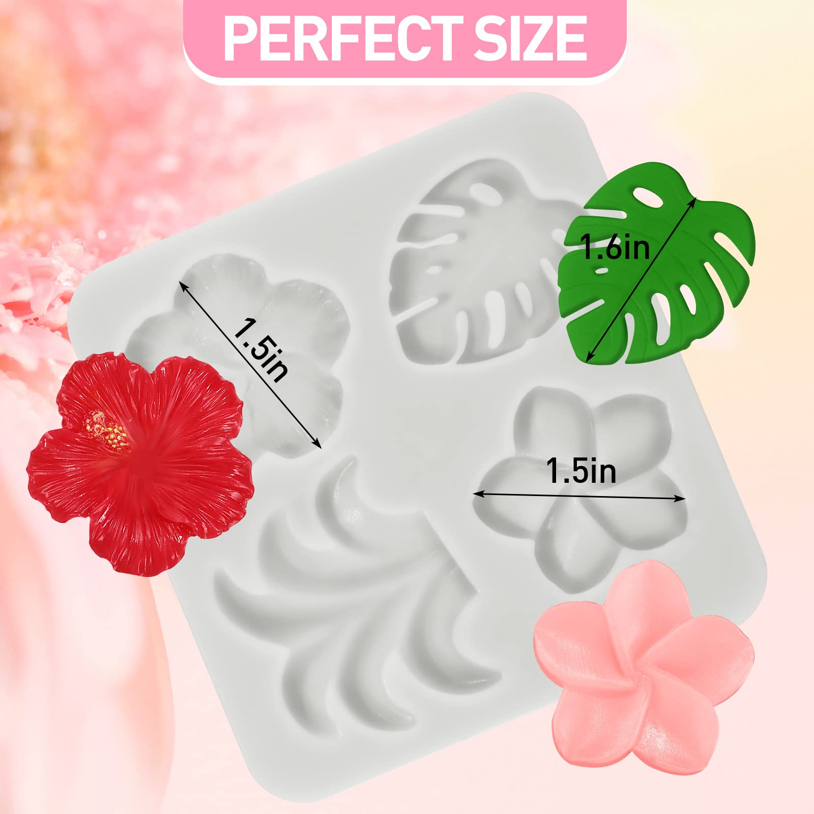 2 Pieces Tropical Flowers Leaves Silicone Mold Plumeria Hibiscus Flower Monstera Leafage Fondant Molds For Diy Chocolate Candy P