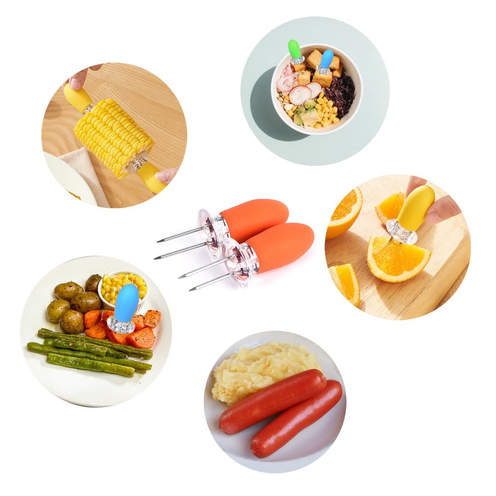16 Pcs/8 Pairs Corn Holders, Peouwnes Stainless Steel Corn Cob Holders Corn On The Cob Skewers, Interlocking Double Bbq Fork Ske