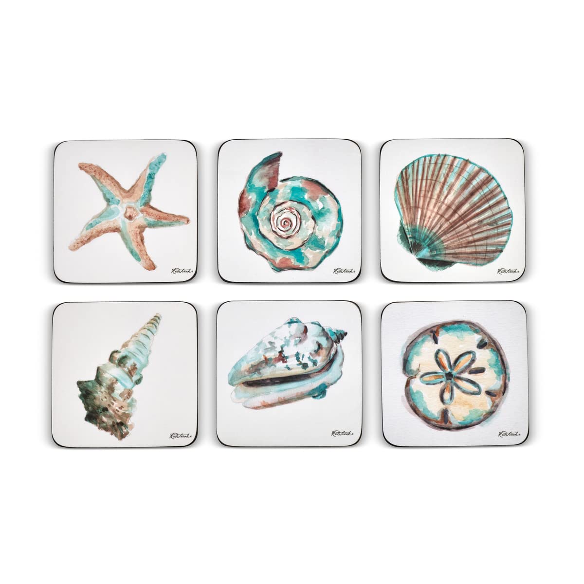 Pimpernel Coastal Shore Collection Coasters | Set Of 6 | Cork Backed Board | Heat And Stain Resistant | Drinks Coaster For Table