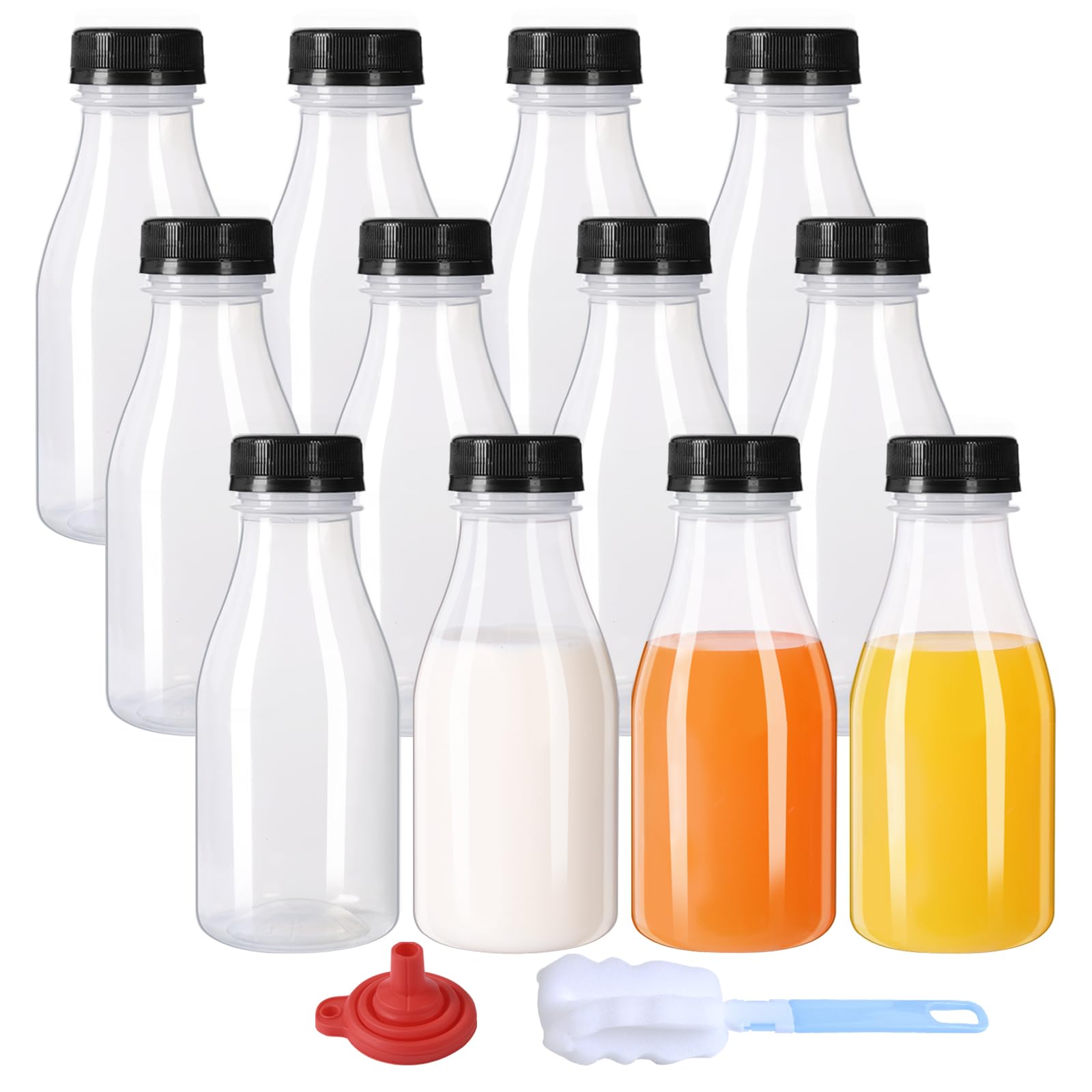 zmybcpack 12 Pack 8oz Plastic Juice Bottles with Lids (Dishwasher Safe), PP Heat-Resistant Plastic Juice & Smoothie Bottles, 8 O