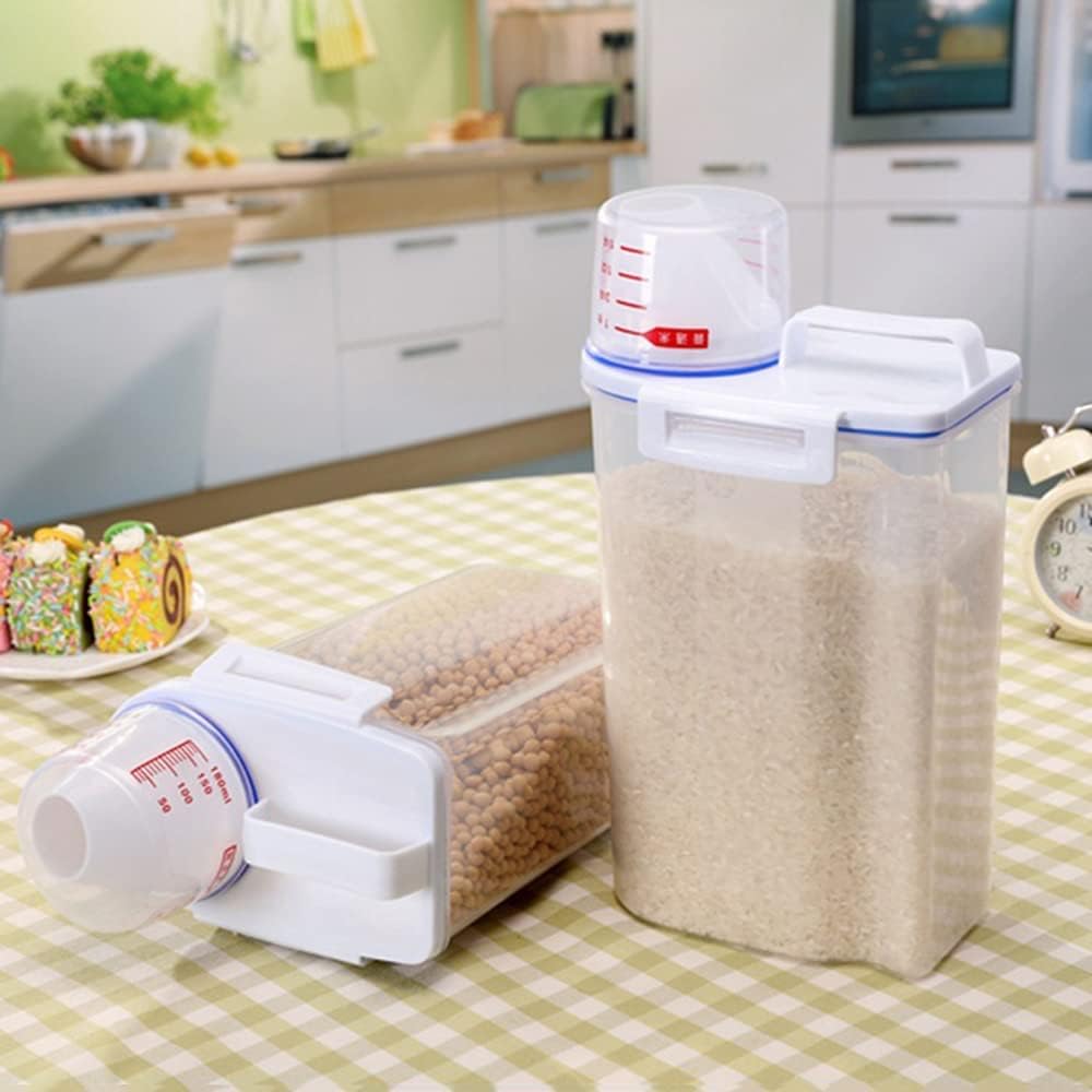 Chhabidar 1.5L Airtight Rice Storage Container Set Of 2 With Pour Spout & Measuring Cup | BpaFree Clear Food Storage Dispenser 