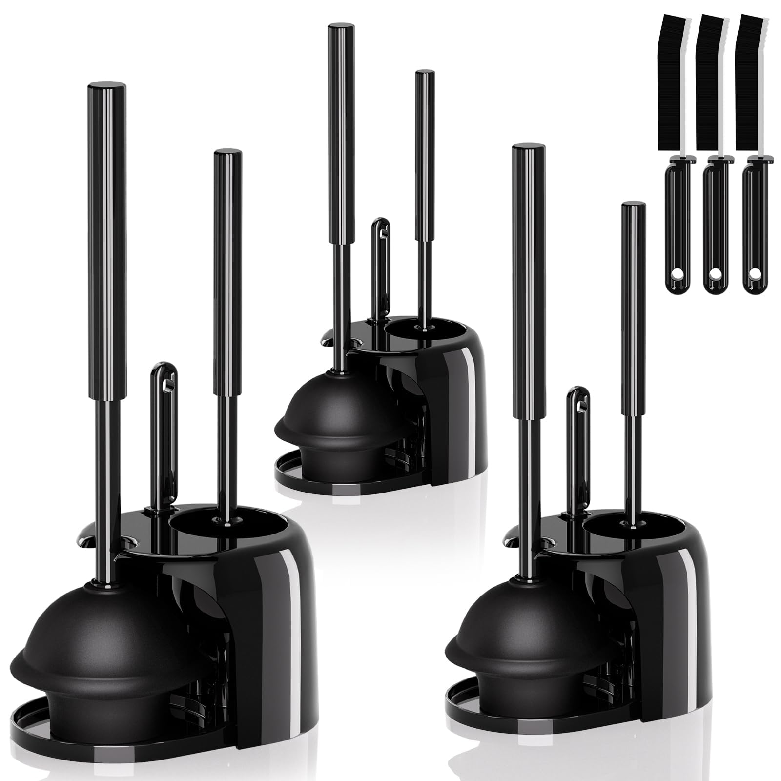 3PACK 3 in 1 Toilet Brush and Plunger Set with Crevice Cleaning Brush, Toilet Plunger and Brush Set with Extra Long Handle, Plun