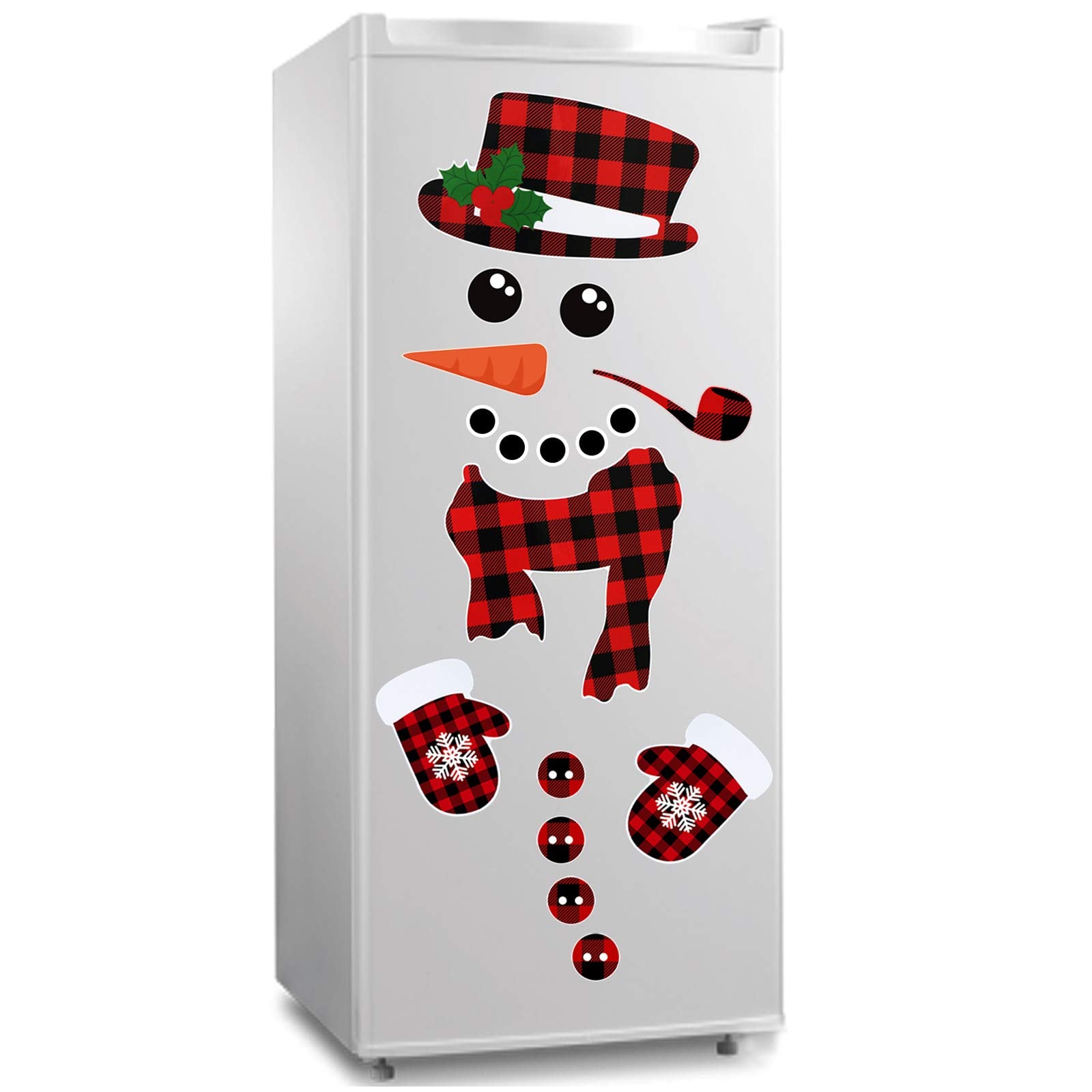 17Pcs Snowman Refrigerator Magnets  Christmas Decorations  Large Red Black Buffalo Plaid Fridge Magnet Stickers  Xmas Holiday De