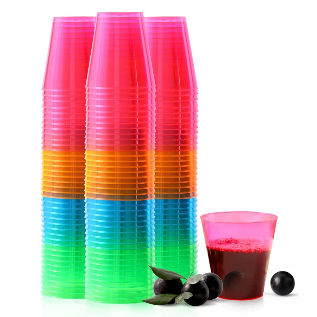 Qianqueyue 250 Pack Shot Glasses, 2Oz Disposable Clear Hard Plastic Cups(Multicolor),Jello Cups For Party,Iridescent Party Suppl