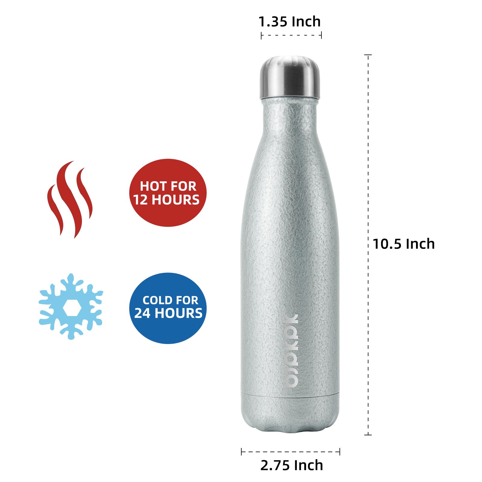 Bjpkpk Insulated Water Bottles 17Oz, Leak Proof Stainless Steel Water Bottle Keeps Cold For 24H And Hot For 12H, Bpa Free Water