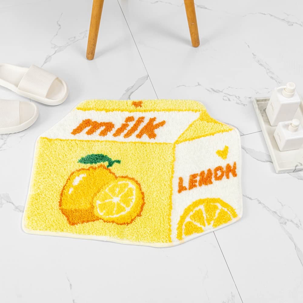 Lemon Fruit Bath Mat For Bathroom Rugs Cute Yellow Absorbent Non Slip Fruit Lemon Bath Rug Milk Cartoon Shaped Fun Plush Microfi