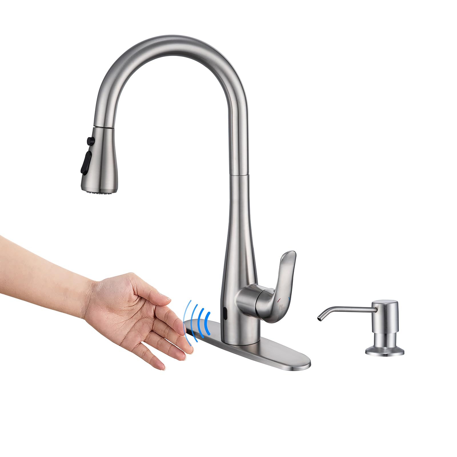Hghgk Touchless Kitchen Faucet With Soap Dispenser And Pull Down Sprayer - Single Handle Sensor Kitchen Sink Faucet, 1 Or 3 Hole