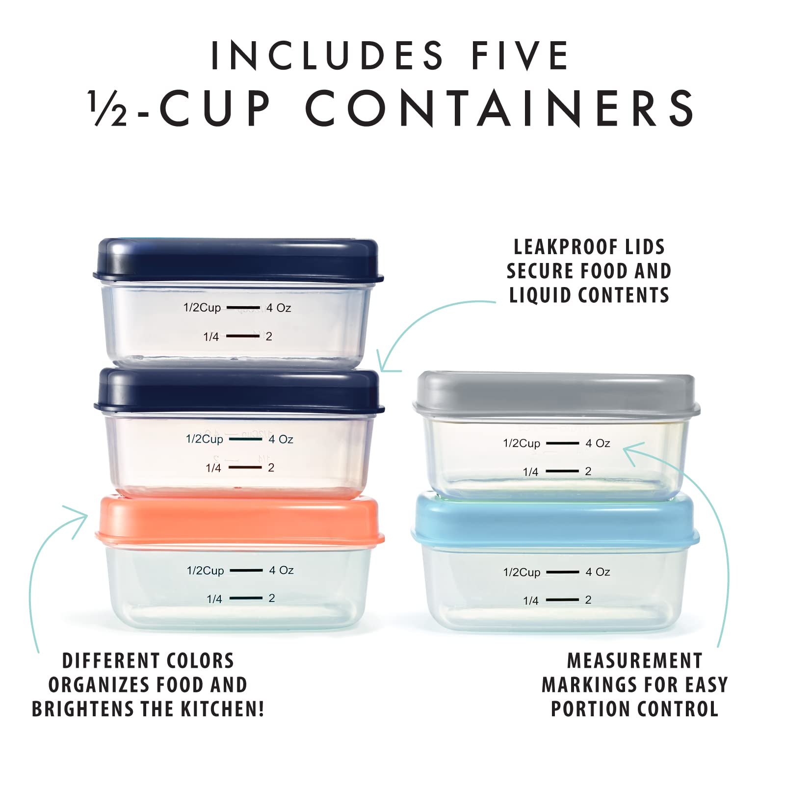 Fit & Fresh Small Plastic Containers With Lids 4 Oz, Small Snack Containers With Lids For Adults And Kids, Reusable Leakproof Dr