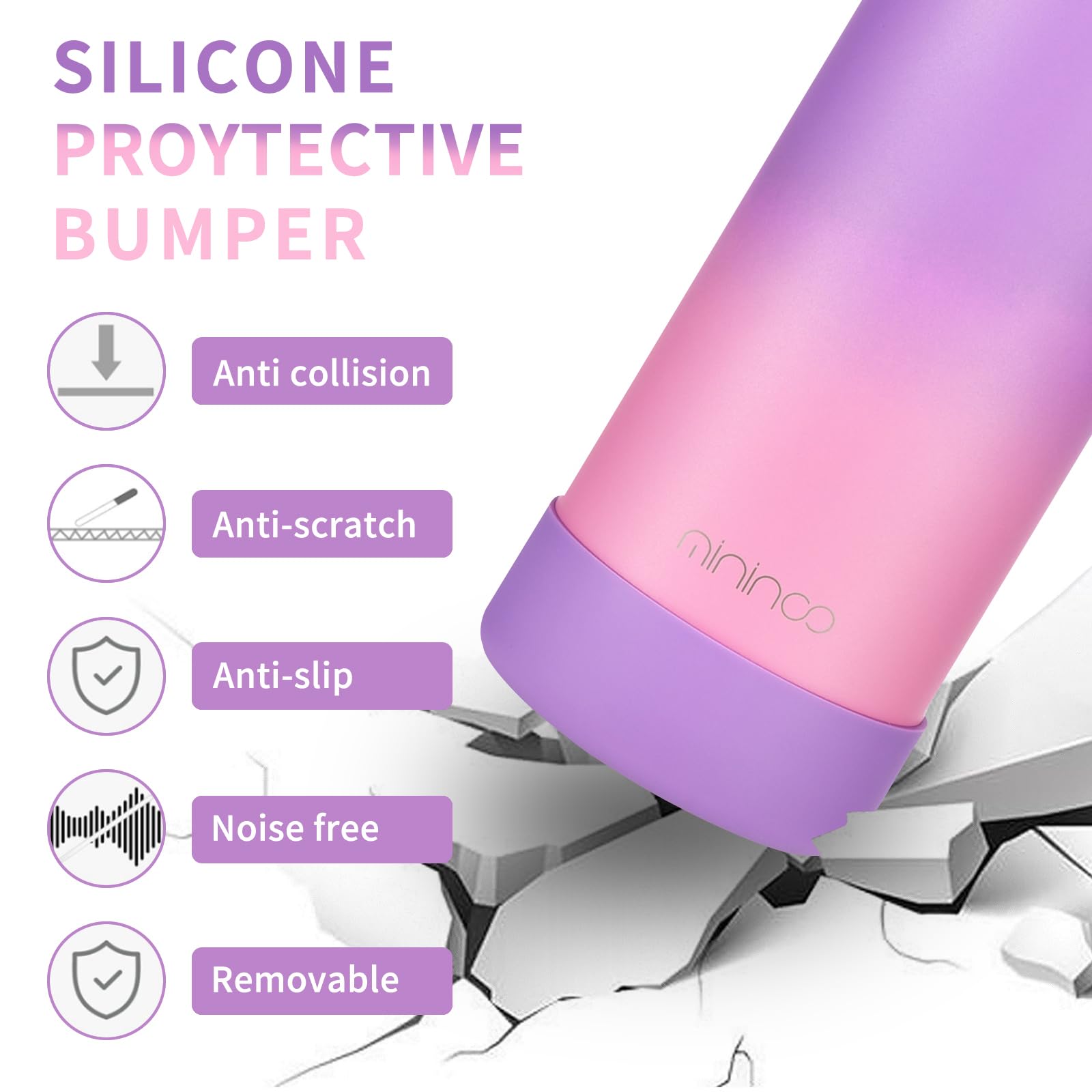 Mininoo Insulated Kids Water Bottle, 16Oz Stainless Steel Water Bottle Kids With Paracord Handle For Girls, Boys(Purple/Pink)
