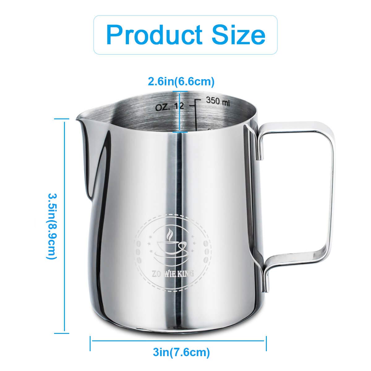 Milk Frothing Pitcher 12Oz,Espresso Steaming Pitcher 12Oz,Espresso Machine Accessories,Milk Frother Cup 12Oz,Milk Coffee Cappucc