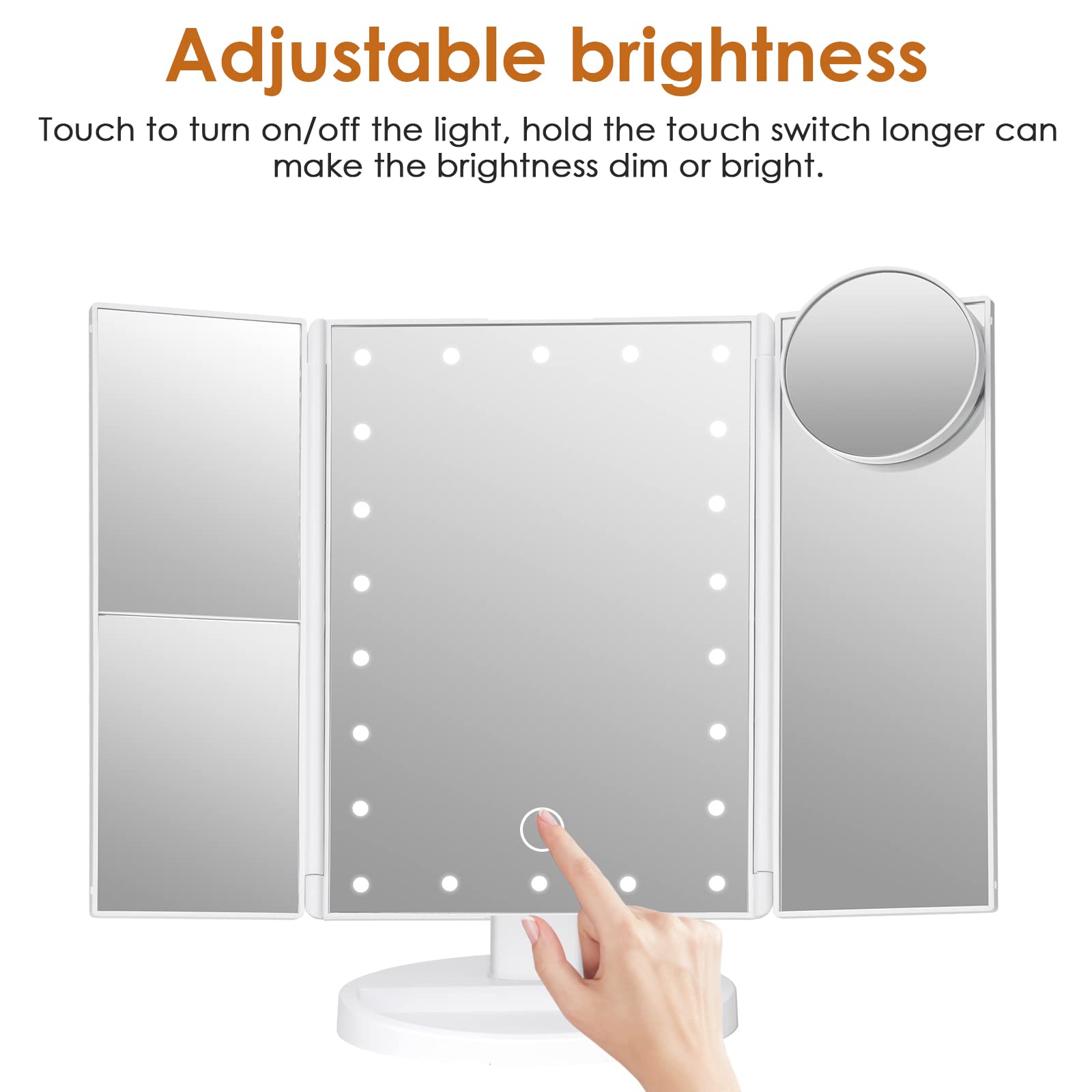 Leewent Makeup Mirror Vanity Mirror With Lights, Bathroom Adjustable Brightness Mirrors 1X/2X/3X/10X Magnification And Touch Scr