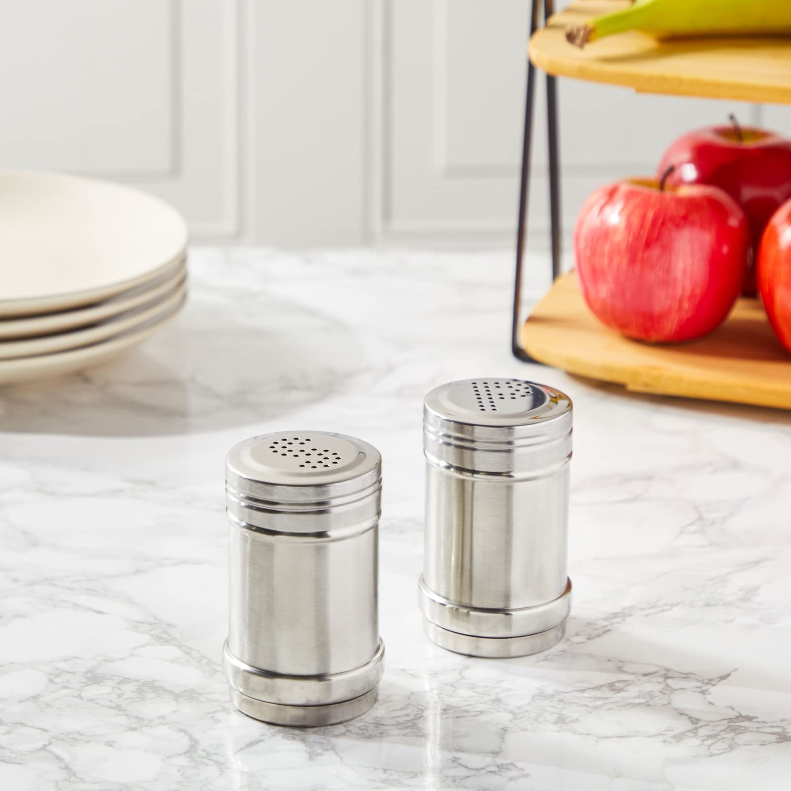 Juvale 2 Ounce Stainless Steel Metal Salt And Pepper Shakers For Kitchen Counter, Dinner Table, Condiments, And Cooking, Refilla