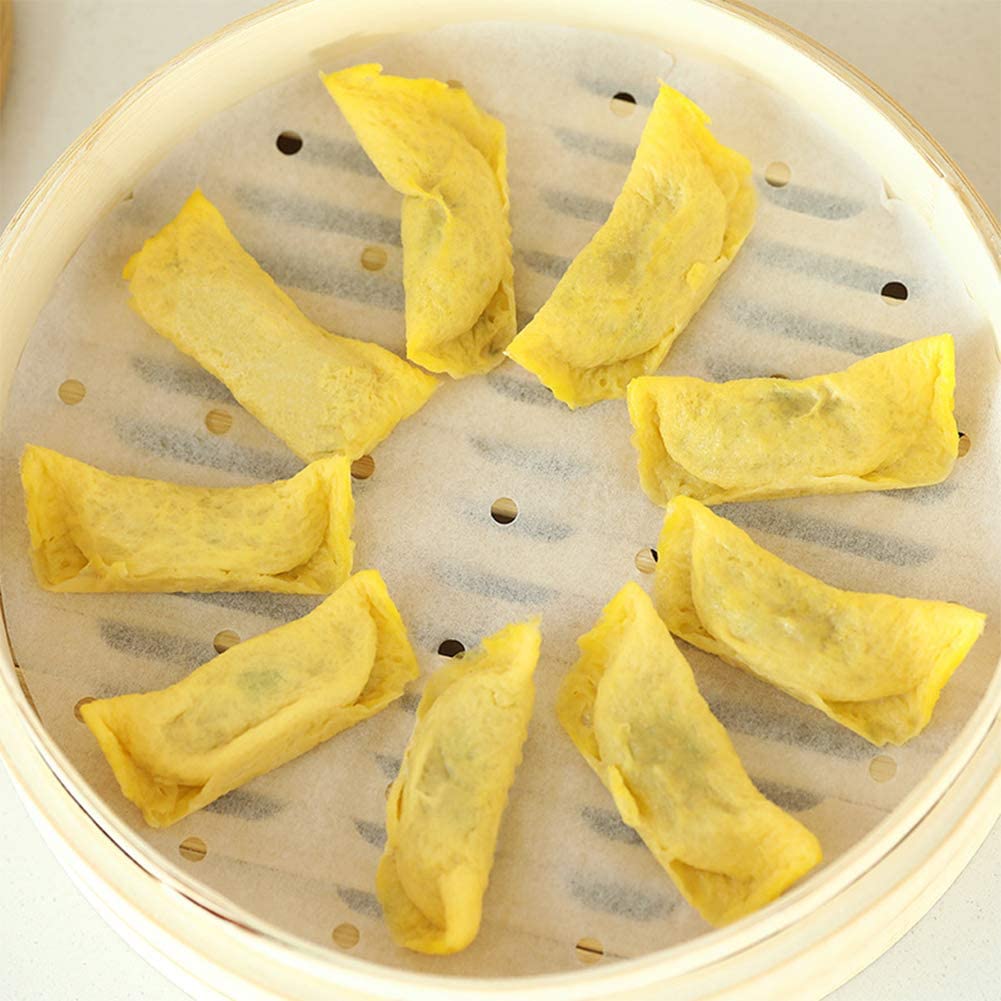 Minesign 100 Count Perforated Parchment Paper Bamboo Steamer Liners For 12 Inch Air Fryer Parchment Paper