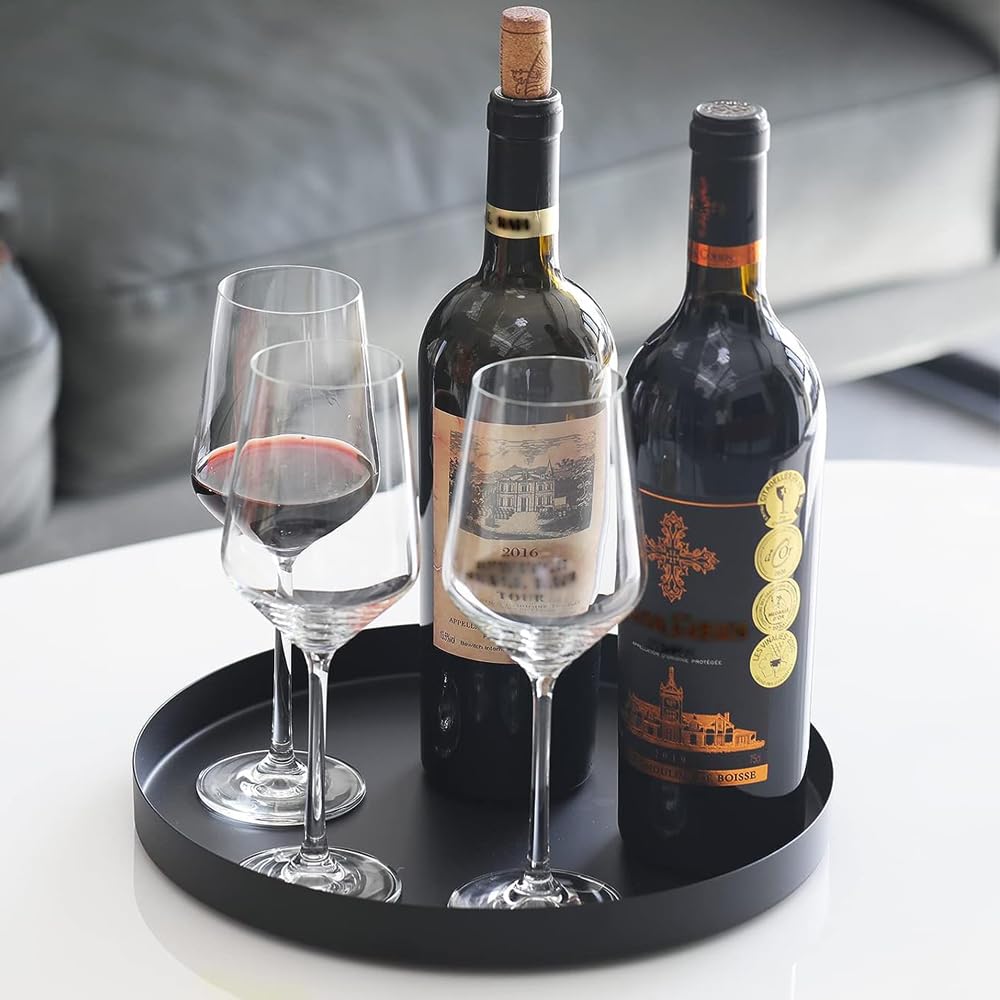 Black Round Metal Candle Holder Tray, Decorative Serving Tray For Modern Farmhouse Home Decorations (11.8'')