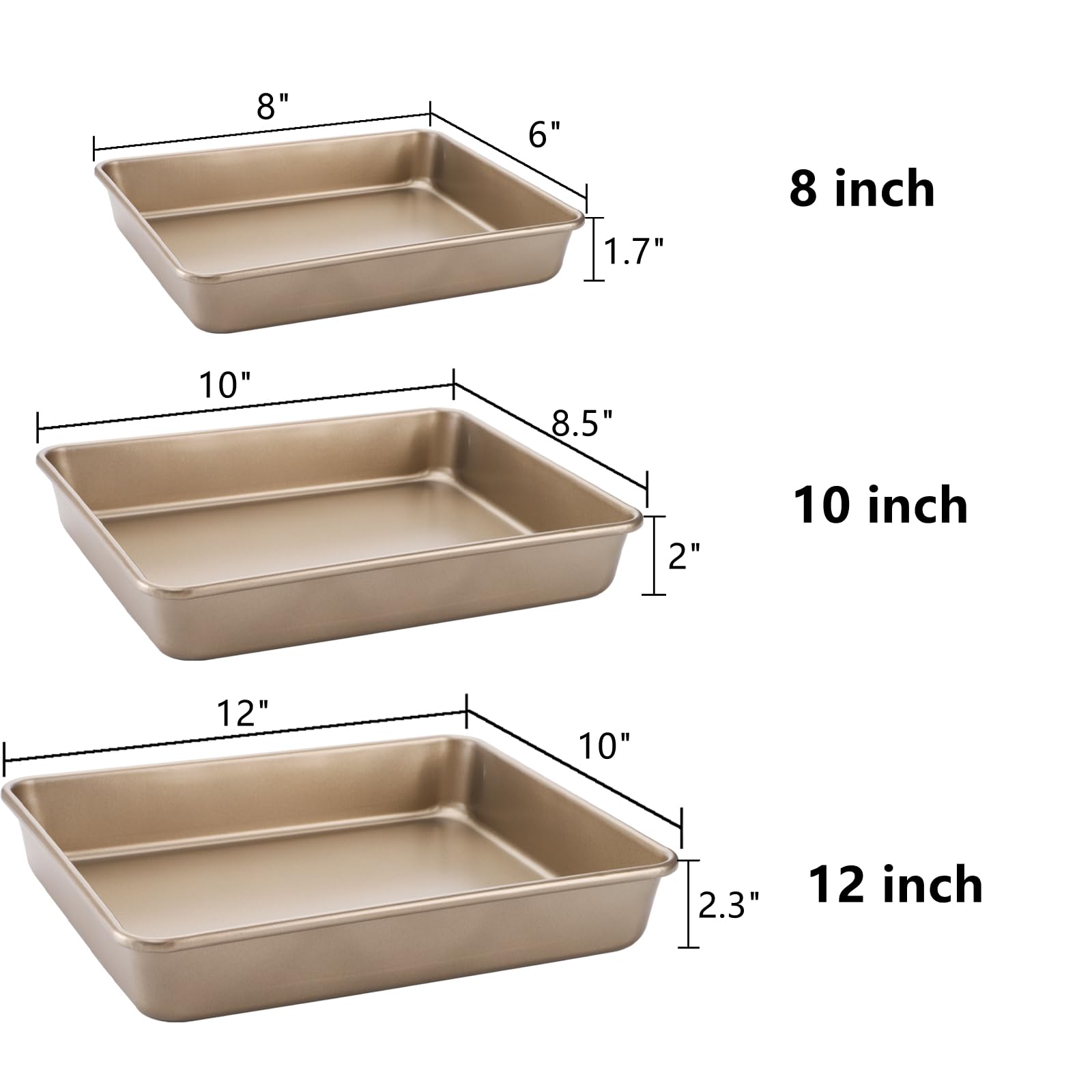 Dicunoy Set Of 3 Baking Pans Set, Nonstick Rectangle Cake Baking Sheet For Oven, Bakeware Bread Pans, Heavy Duty Carbon Steel Br