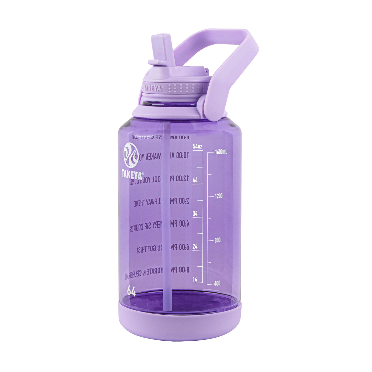 Takeya 64 Oz Motivational Water Bottle With Straw Lid With Time Marker, Half Gallon, Premium Quality Bpa Free Tritan Plastic, Vi