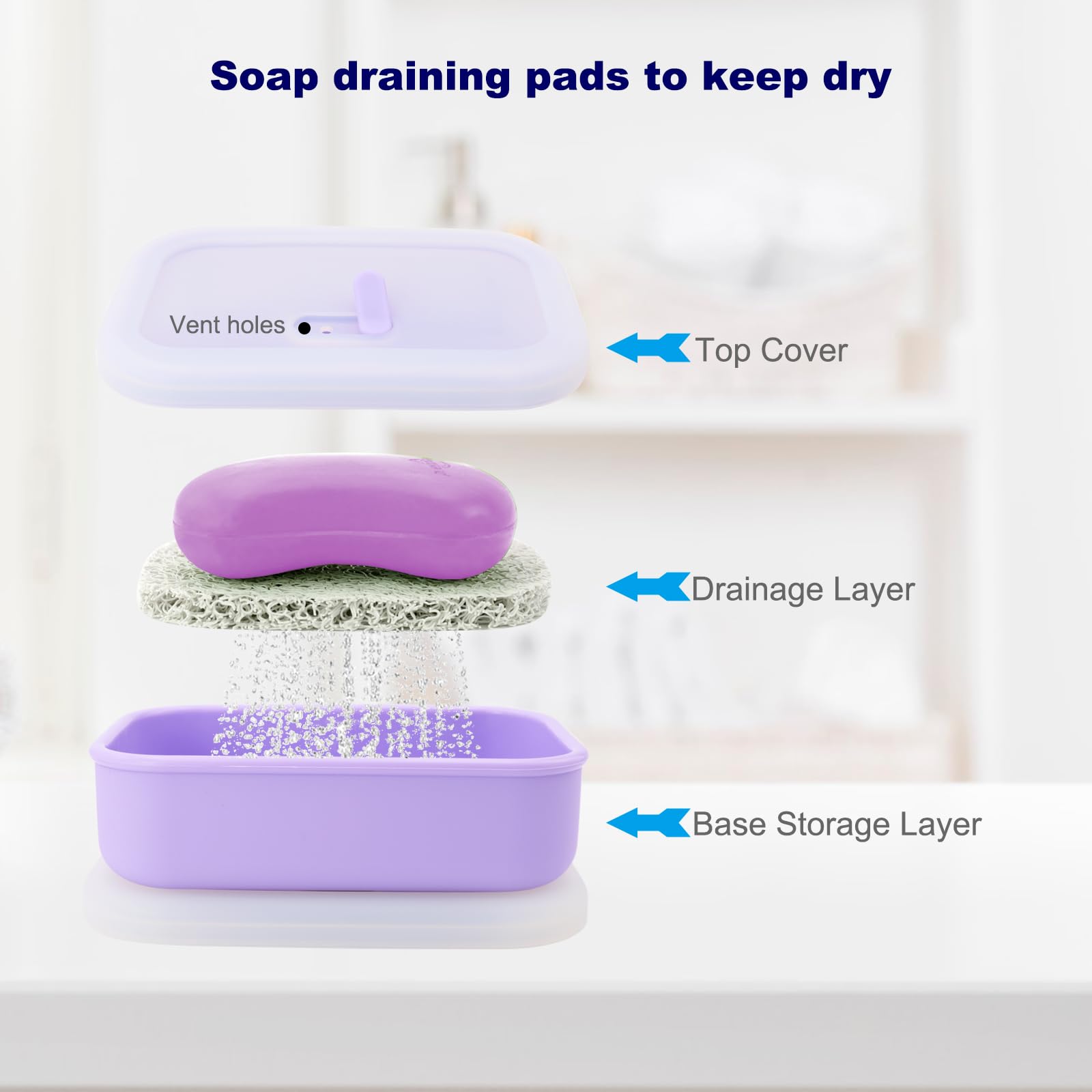 Leak Proof Travel Soap Case,Solid Shampoo Bar Holder, Silicone Soap Container With Draining Layer, Portable Bar Soap Holder For