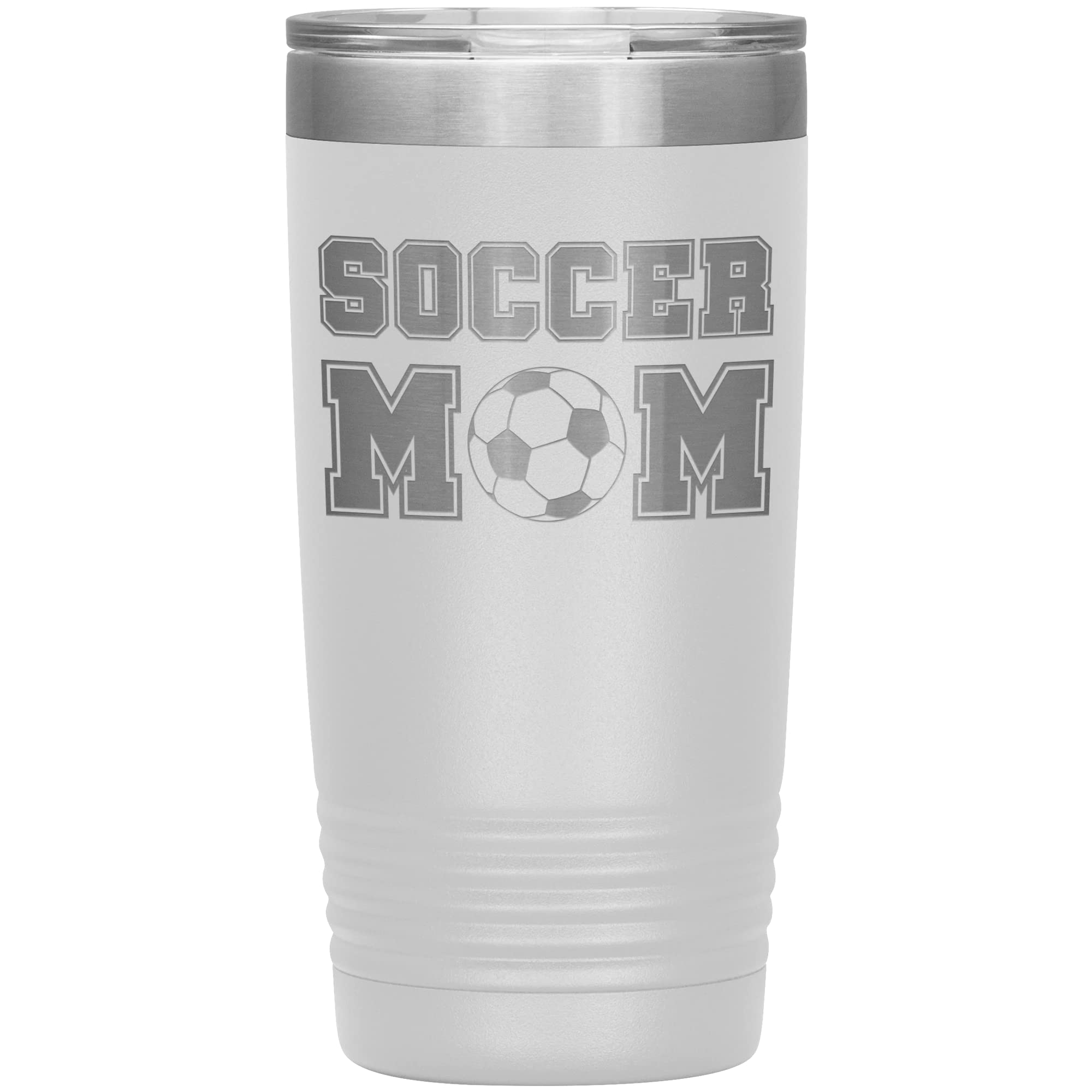 Soccer Mom Tumbler - Soccer Mom Gift 20Oz Insulated Engraved Stainless Steel Soccer Mom Cup White