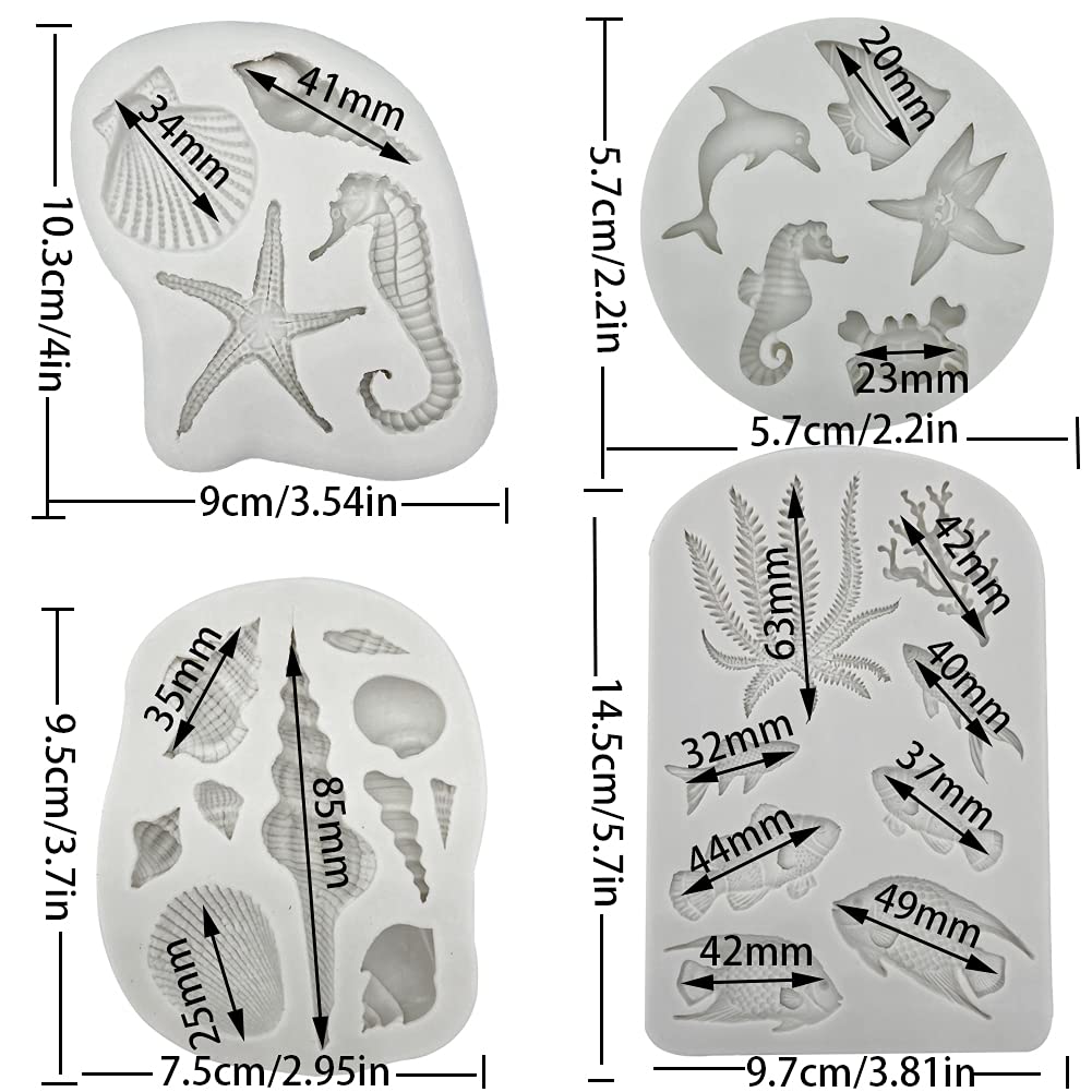 4PCS Marine Theme Fondant Silicone Mold Seaweed Sea Fish Crab Coral Conch Sea Shells Shape DIY Handmade Baking Tools