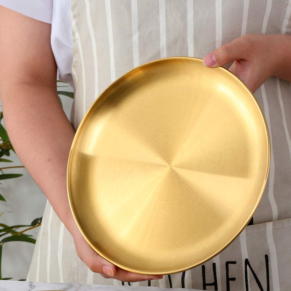 4-Piece Stainless Steel Dinner Plates Dessert Salad Plates Set Indian, Mingcheng 9.1 Inch Colorful Metal Platter For Camping, Un