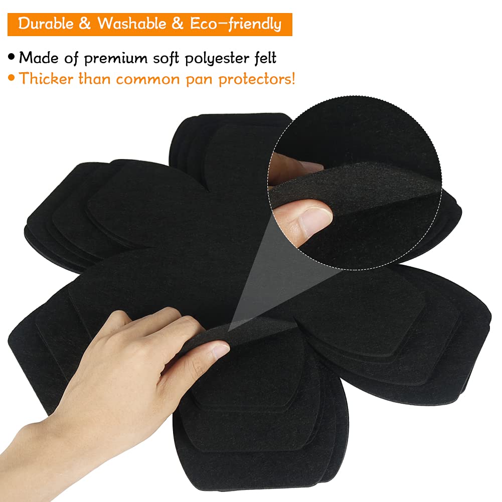 Bykitchen Pan Protectors, Set Of 12 And 3 Different Sizes, Larger & Thicker Felt Pot Pan Separators, Black Pan Dividers Protecto