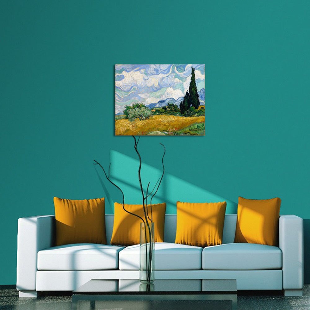 Wieco Art Wheat Field With Cypresses By Van Gogh Famous Oil Paintings Reproduction Modern Framed Landscape Giclee Canvas Prints