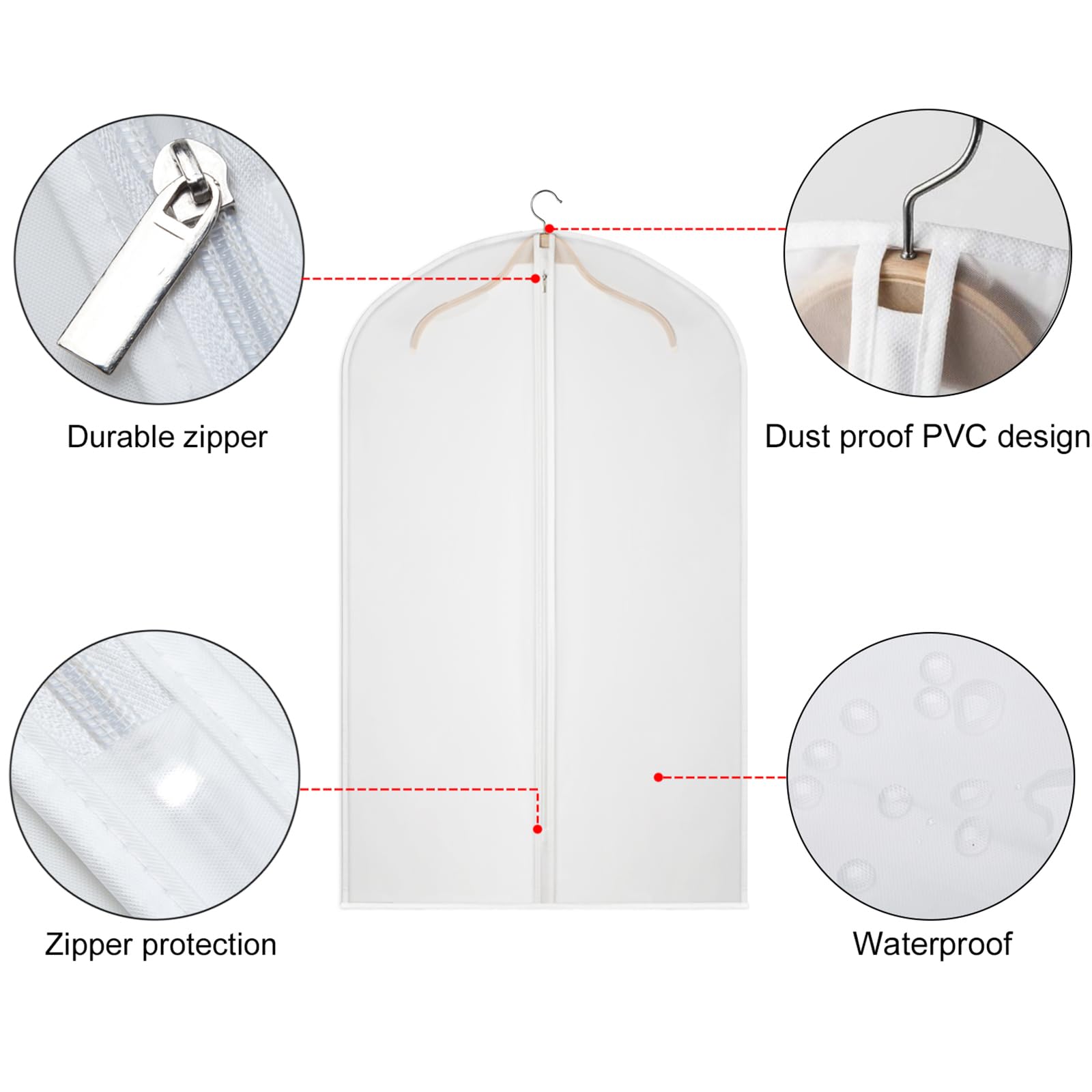 Kntiwiwo Garment Bag Suit Bags For Storage With Zipper 40 Inches Clear Dust-Proof Clothes Cover Bag For Suit, Coat, Dress Closet