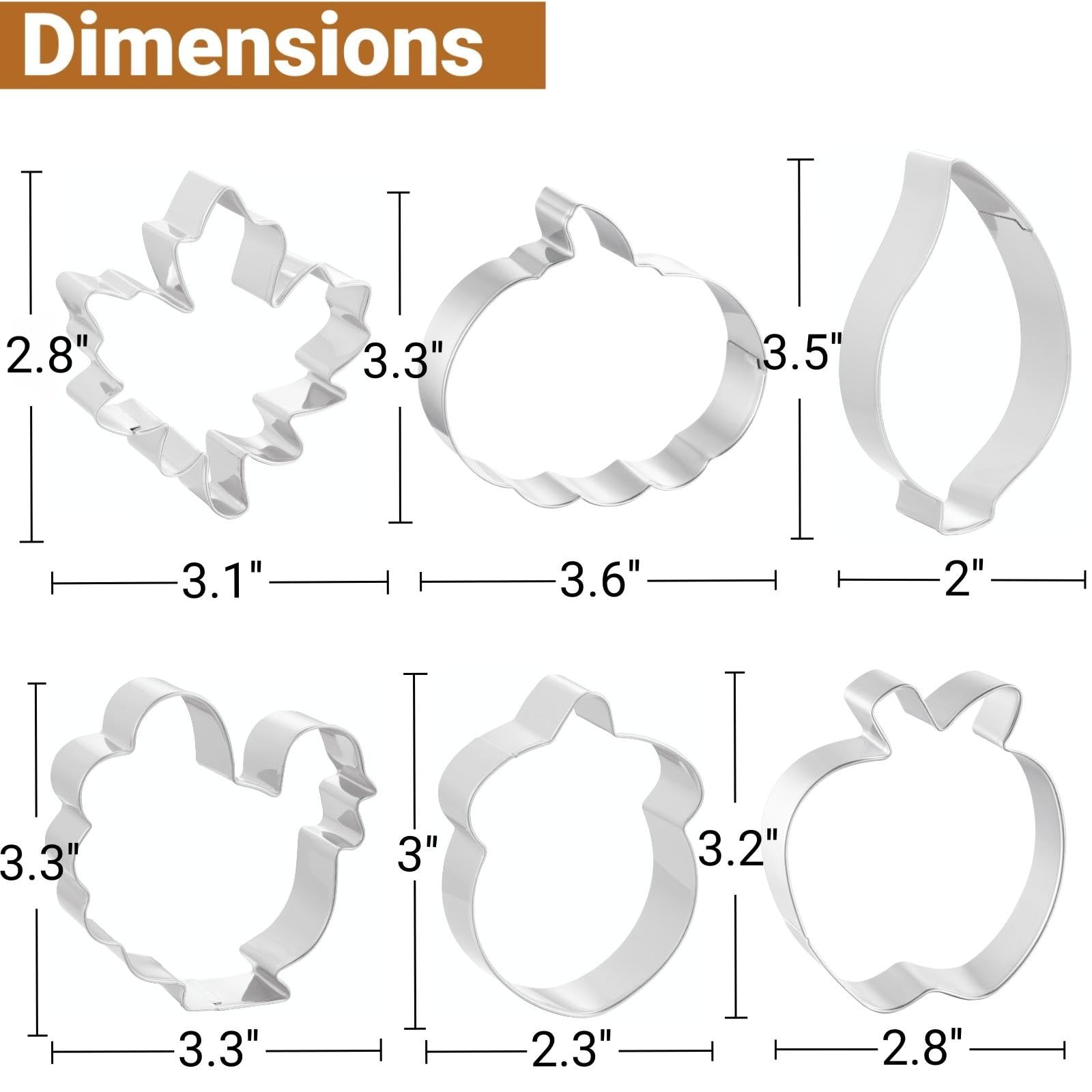 Job Jol Cookie Cutters 6 Pcs, Fall Thanksgiving Cookie Cutters, 3'' To 3.6''
