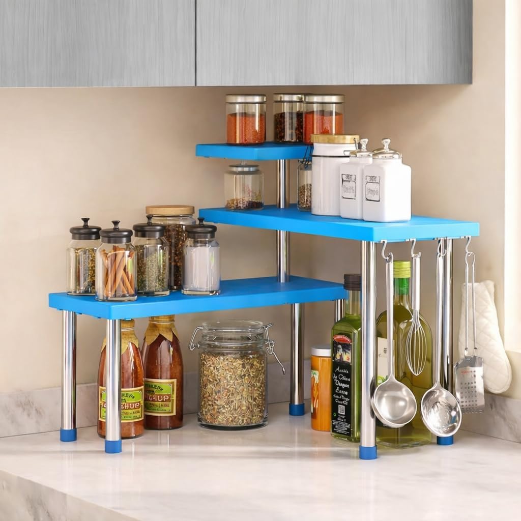 Gs Greaterscap 3 Tier Kitchen Corner Shelf For Countertop  Corner Kitchen Organizer Rack For Spice, Oil, Utensils | Adjustable 