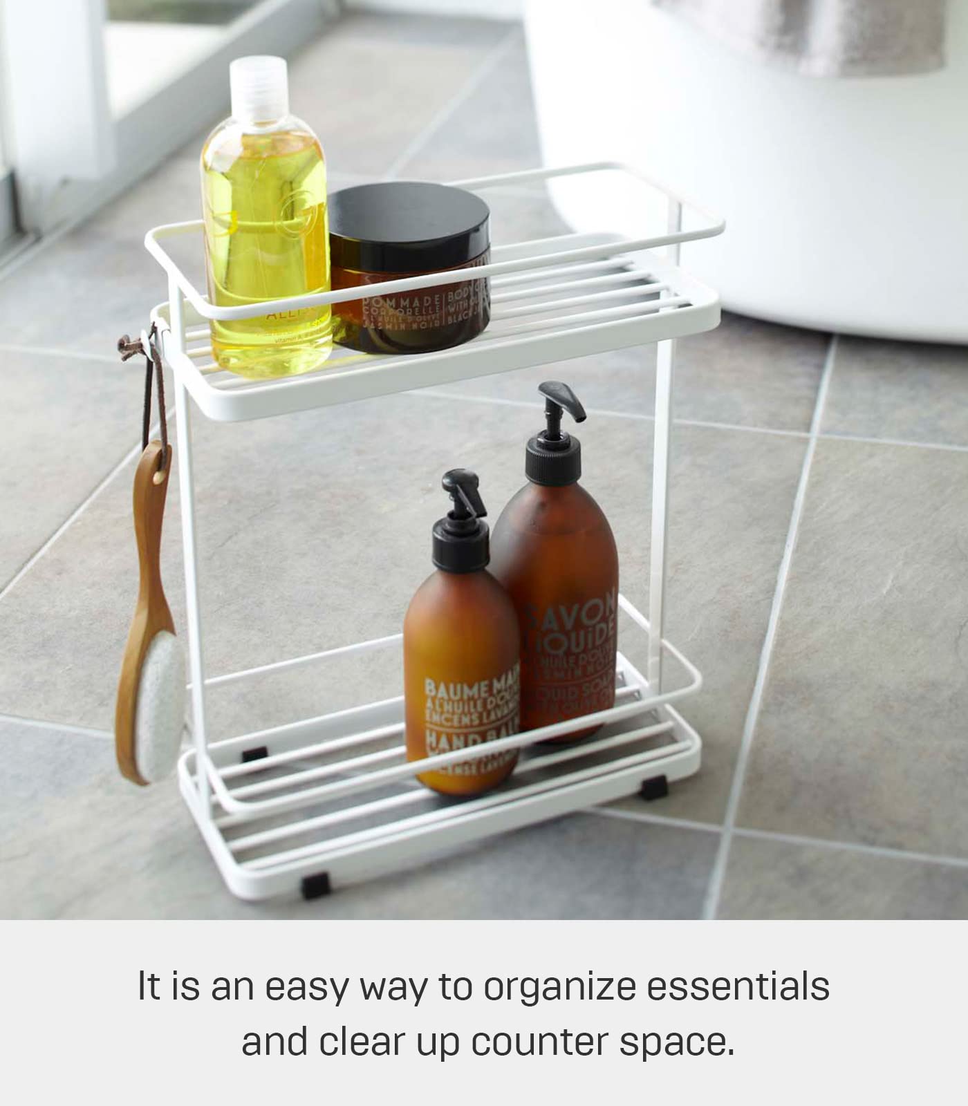 Yamazaki Home Tower Bath Rack - Bathroom Shower Storage Holder, Caddy Shelf Organizer - Small, 13'' - Steel -