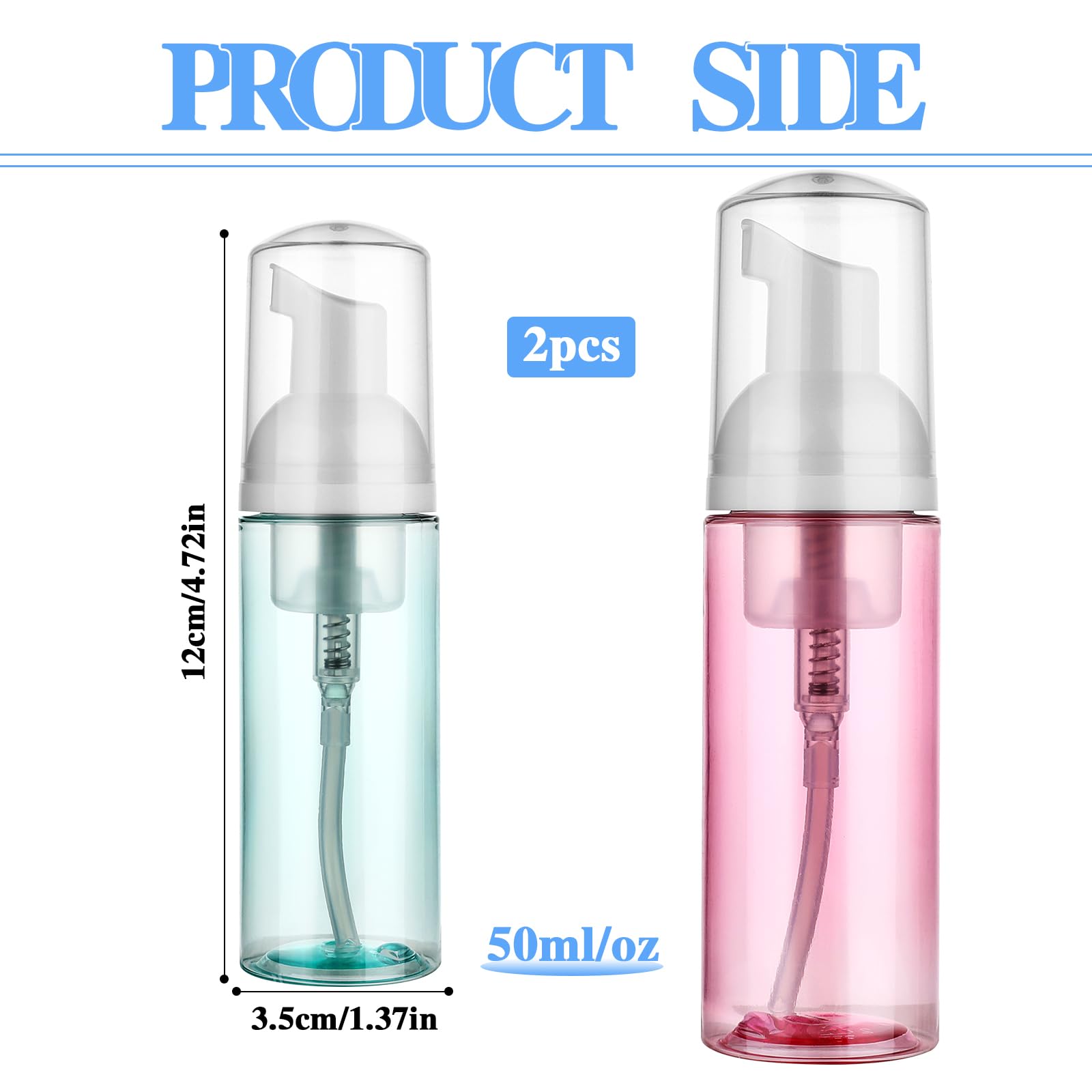 2 Pack Foam Pump Bottle Travel 60 Ml/2 Oz Small Size Mousse Foam Soap Dispenser Clear Plastic Foaming Soap Dispenser Mini Empty
