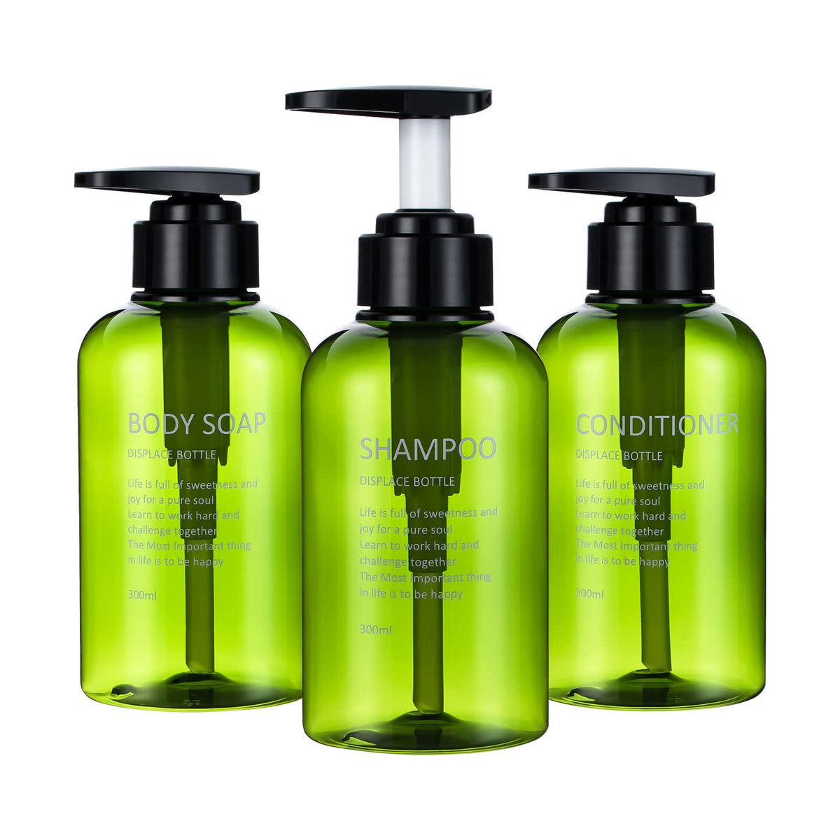 Yeeco Clear Green Pump Bottle,10Oz/300Ml 3 Packs Shampoo Bottles Shampoo Pump Bottle Refillable Soap Dispenser Shampoo And Condi