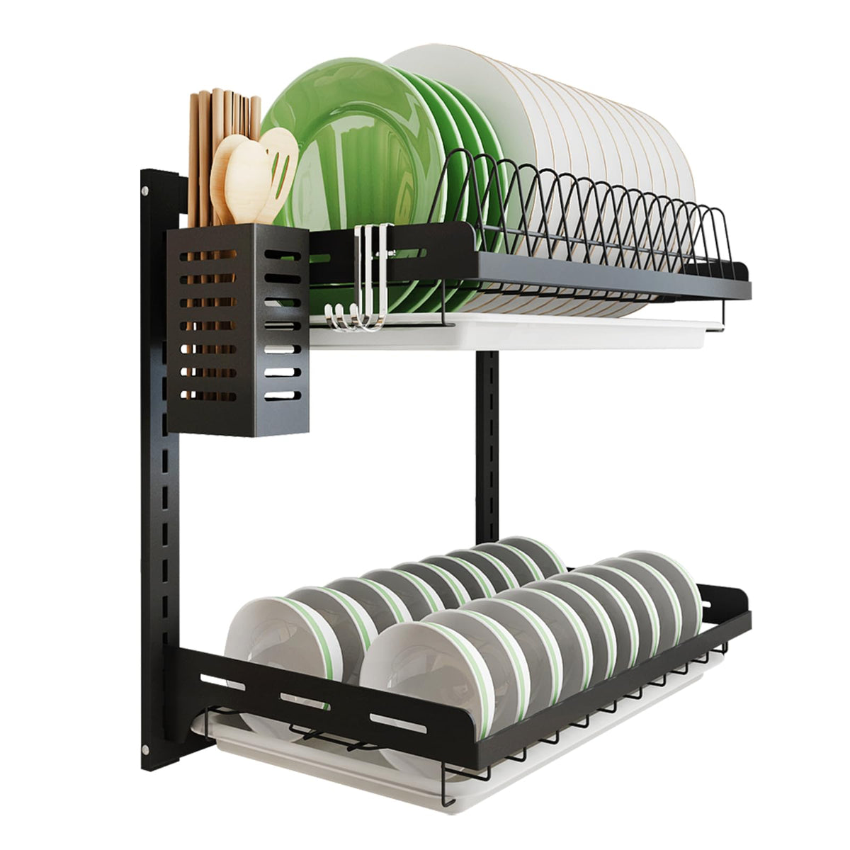 Junyuan Kitchen Dish Rack,Hanging Silverware Dish Drying Rack Organizer Storage Shelf Over The Sink,2 Tier Wall Mount Bowl Holde