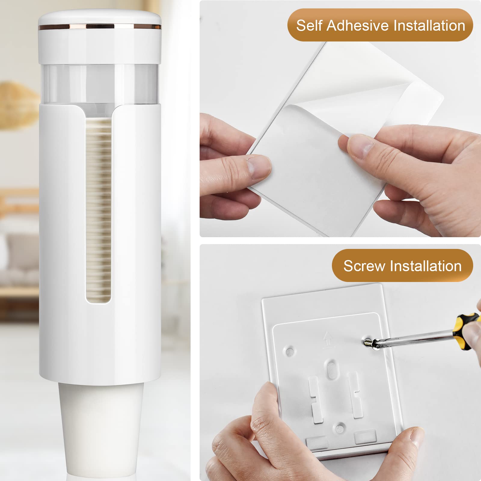 Cup Dispenser, Upgraded Wall Mounted Mouthwash Cup Dispenser, Pull Type Water Cooler Cup Holder Fit 4Oz-7Oz Disposable Cups For