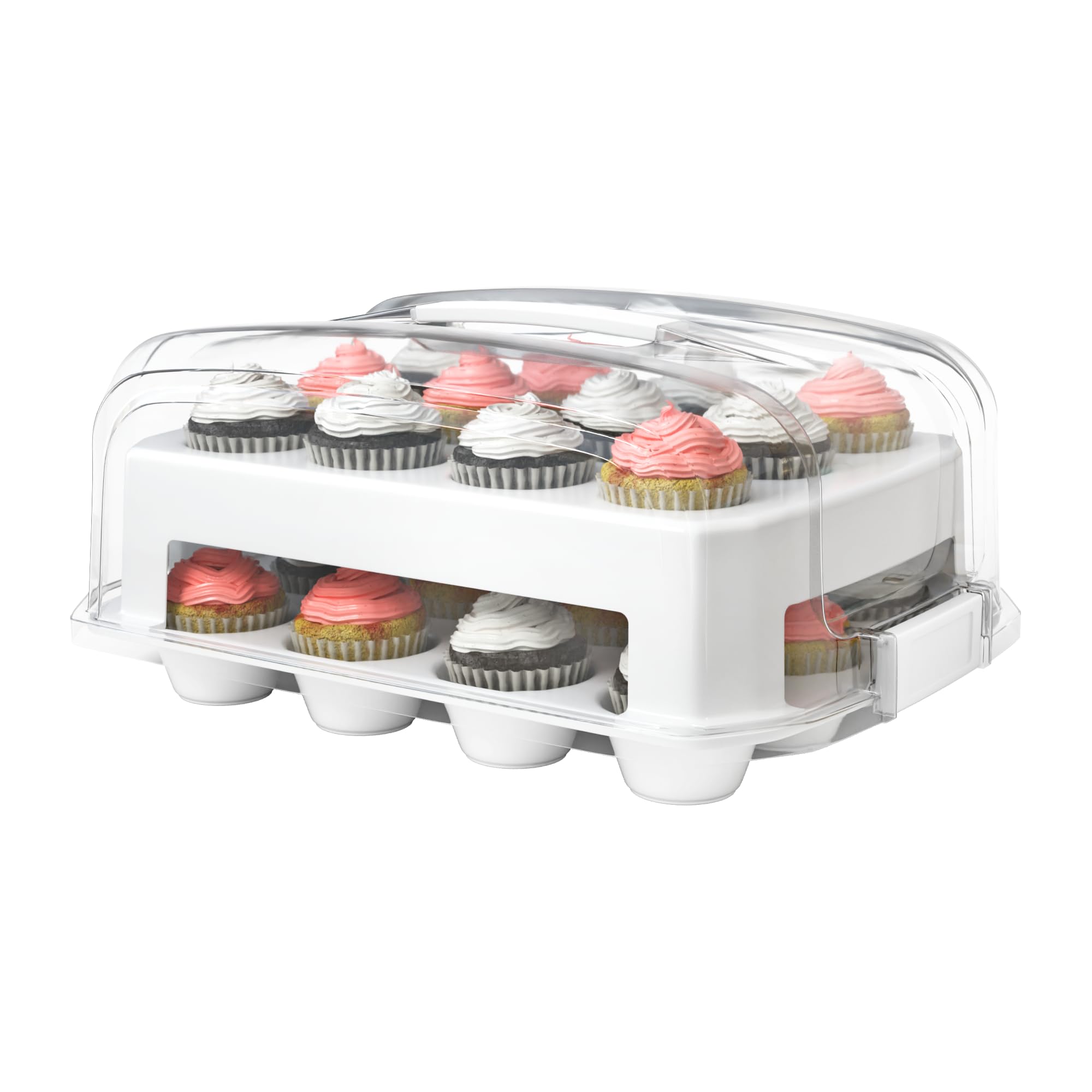 Top Shelf Elements Cupcake Carrier, Fashionable White Cupcake Holder Carries 24 Standard-Size Cupcakes, Durable Muffin Traveler