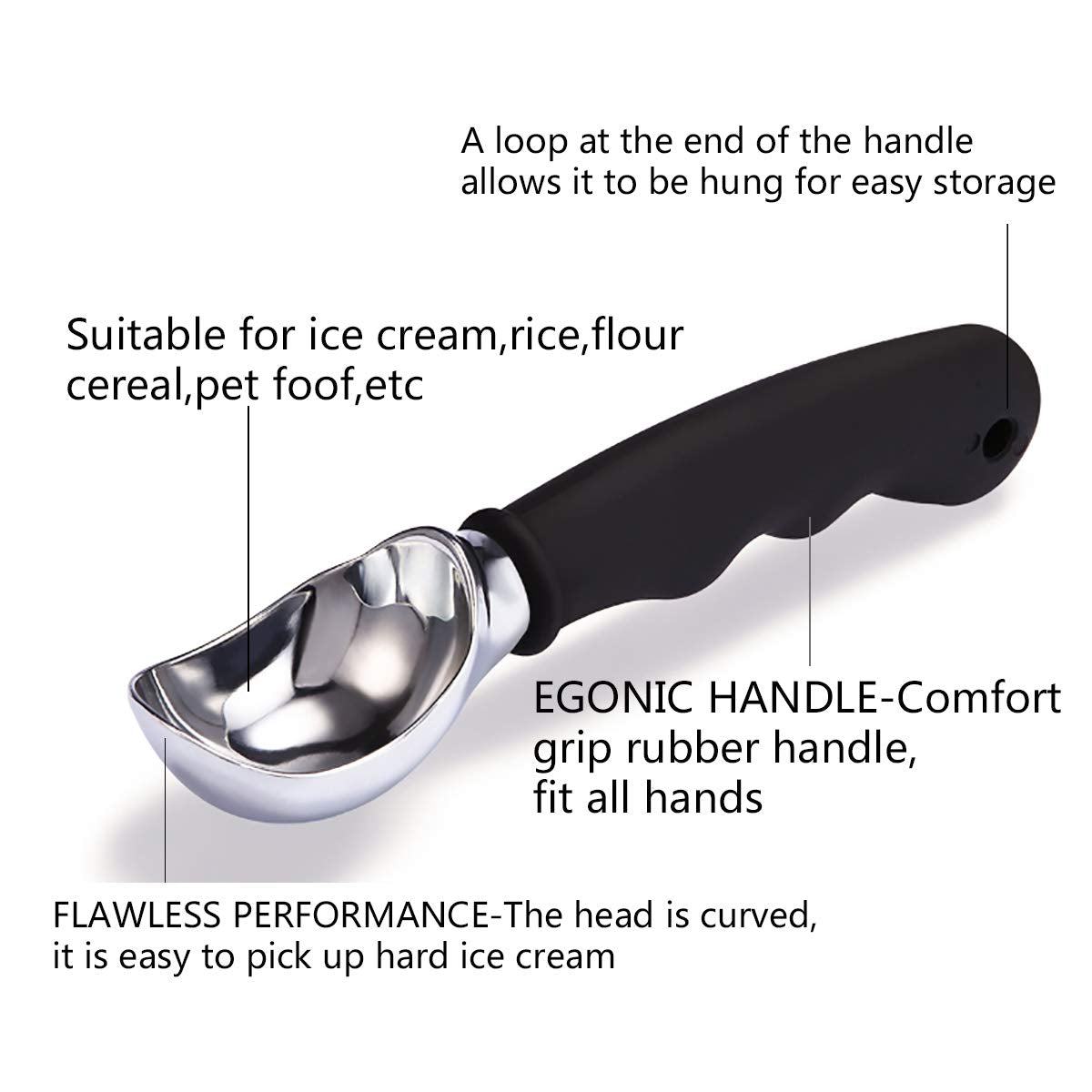 Muyulin Ice Cream Scoop Comfortable Silicone Non-Slip,Dishwasher Safe Scooper Slip Rubber Grip Ergonomic Handle,Kitchen Tool For