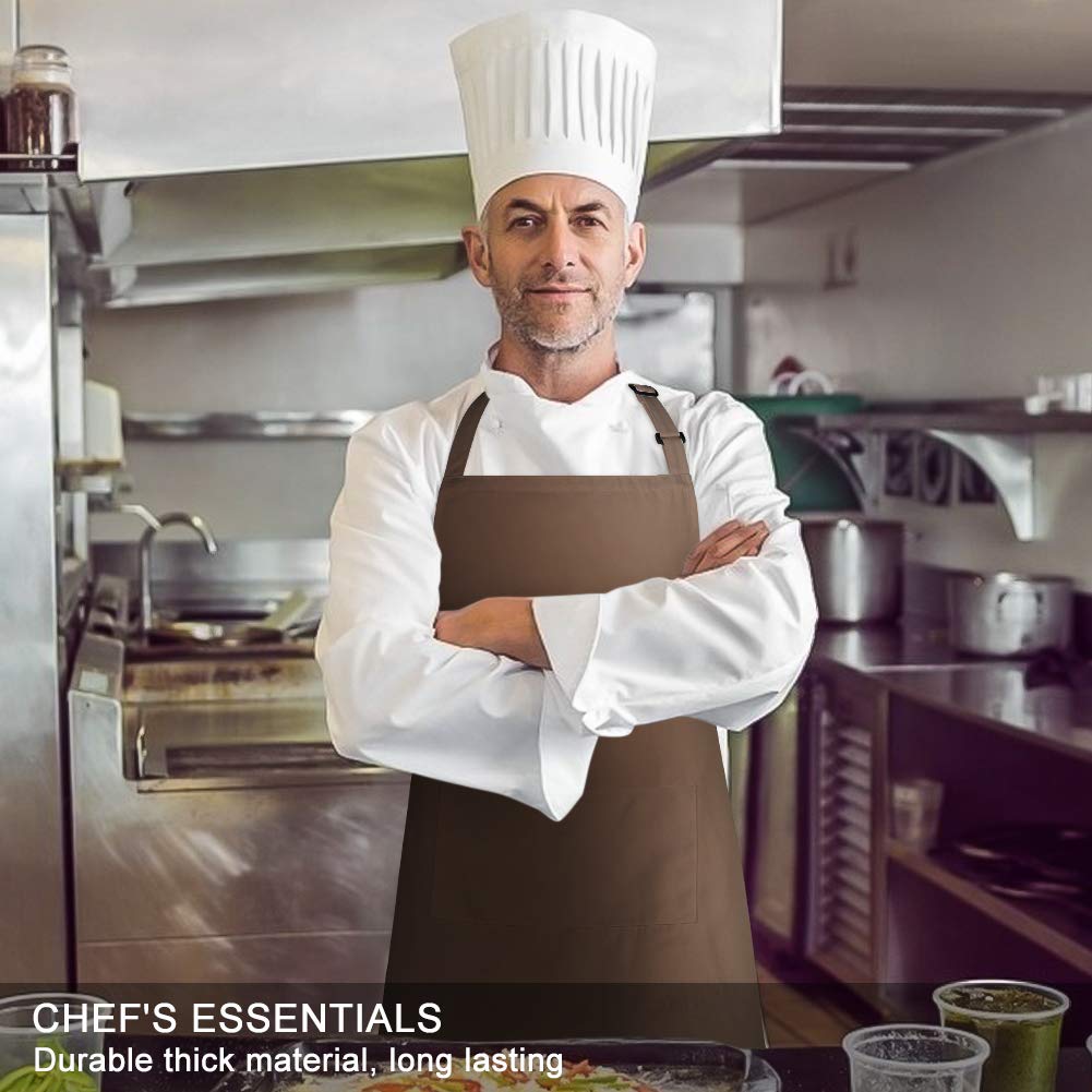 Jubatus 2 Pack Bib Aprons With 2 Pockets Cooking Chef Kitchen Apron For Women Men, Brown