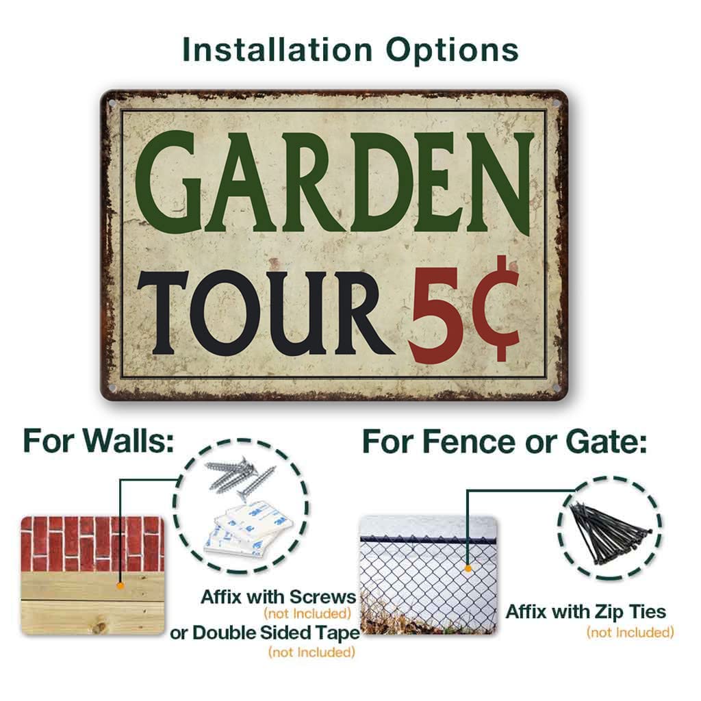 Garden Tin Sign Outdoor Gardening Metal Signs, Garden Tours 5 Cents, Retro Hummingbird Welcome Sign Decorative Flower Sign Cute