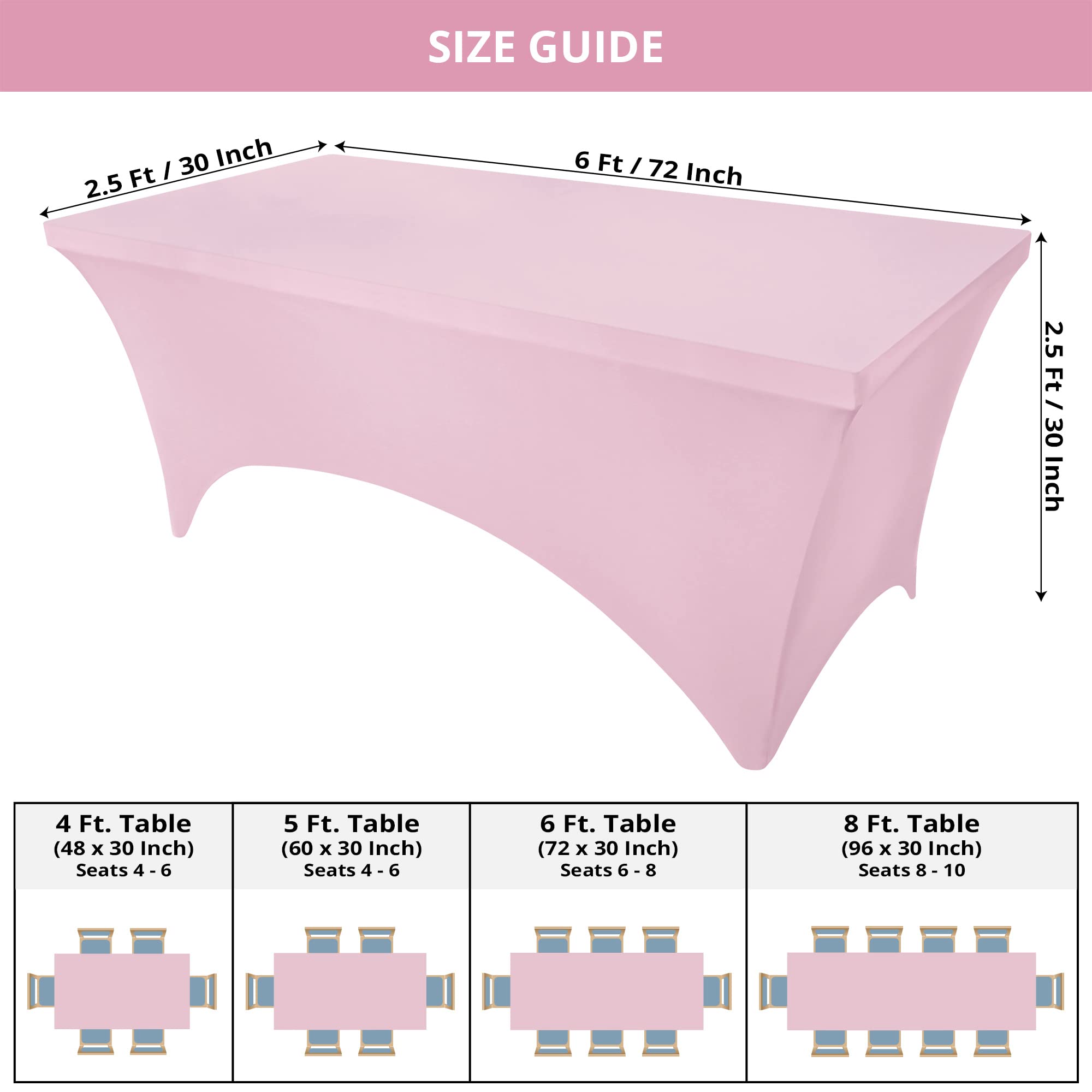 Utopia Kitchen Spandex Tablecloth 2 Pack [6FT  Pink] Tight  Fitted  Washable and Wrinkle Resistant Stretch Rectangular Patio Table Cover for Event  Wedding  Banquet & Parties [72Lx30Wx30H Inch]