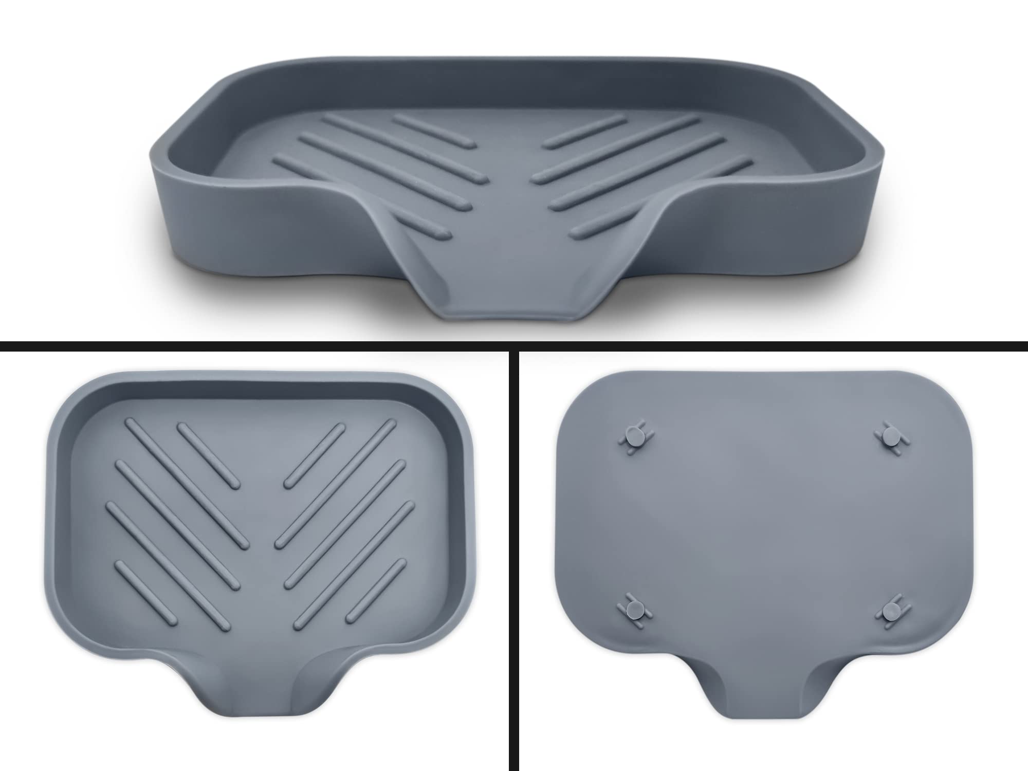 2 Pcs Grey Silicone Self Draining Rectangular Soap Dishes - Waterfall Soap Trays - Soap Dishes for Bar Soap - Soap Boxes - Soap Case - Soap Container - Soap Pads - Kitchen Sink - Shower - Bathroom