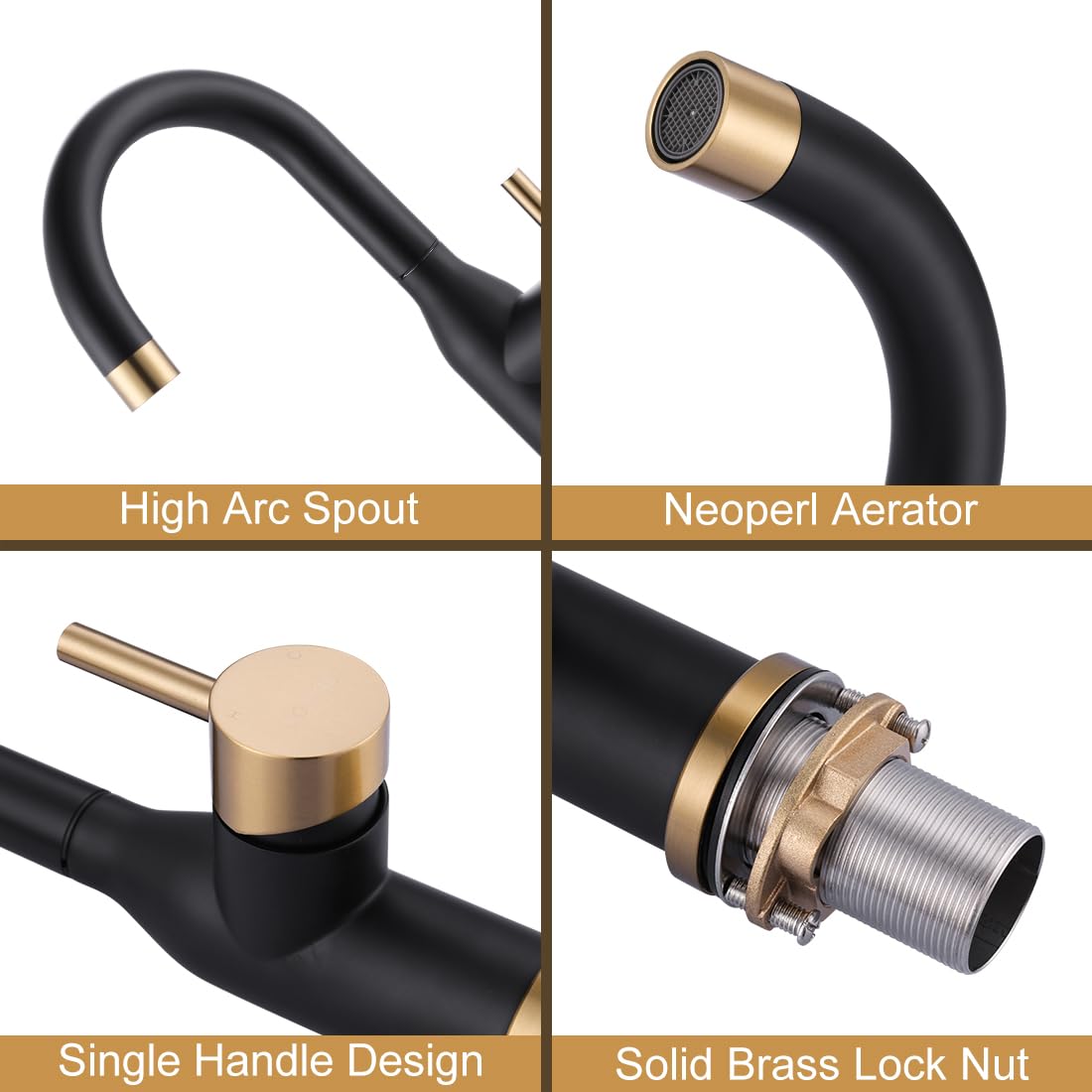 Wowow Bar Sink Faucet Black And Gold Modern Single Handle Bar Faucet 1 Hole Small Kitchen Sink Faucet 360 Swivel Rv Sink Faucet