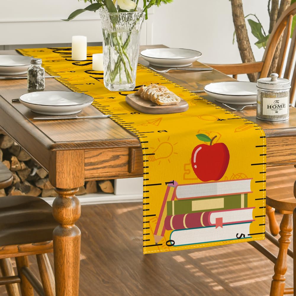 Artoid Mode Ruler Book Back To School Table Runner, First Day Of School Student Kids Classroom Dining Table Decoration For Home