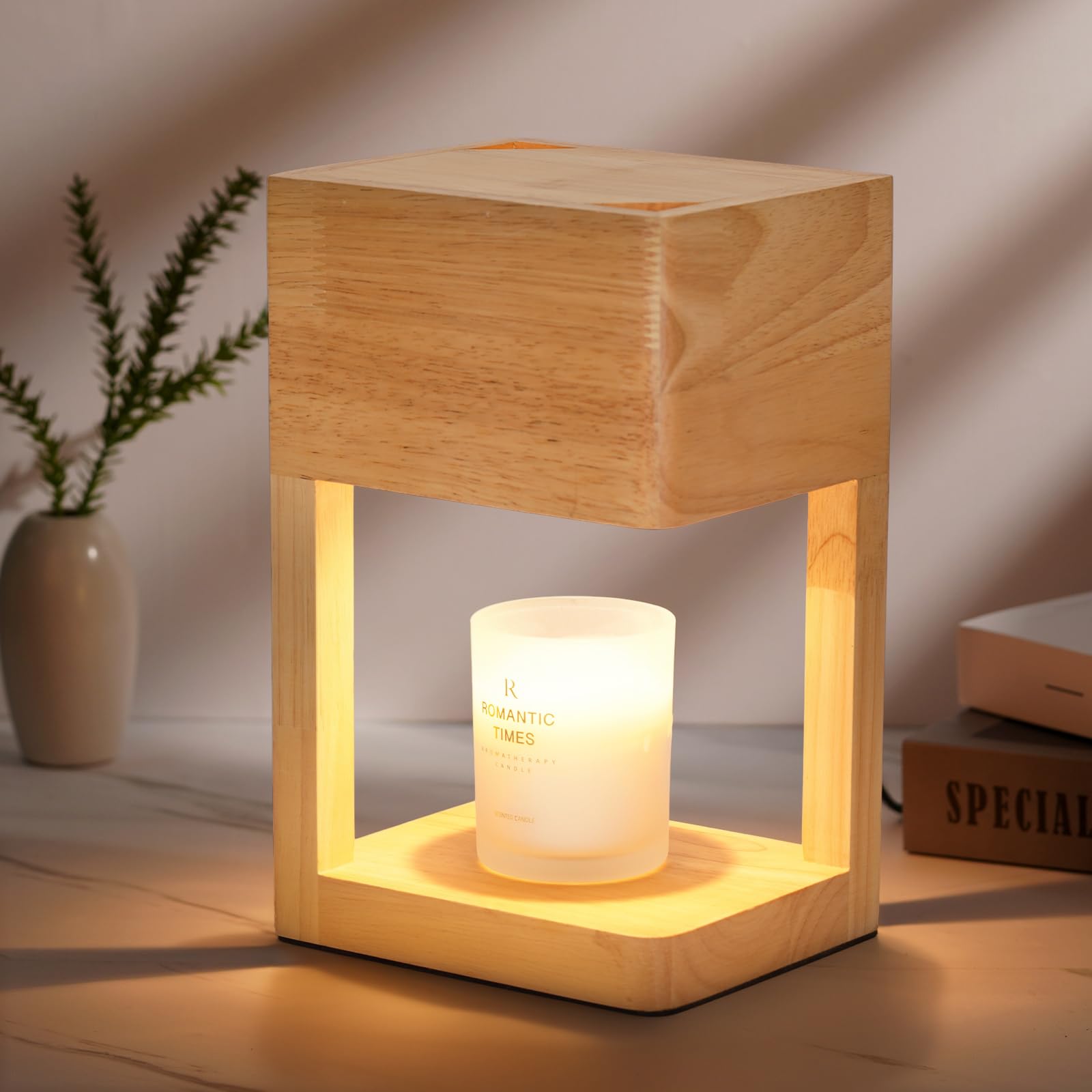 Candle Warmer Lamp Wood with Timer, Dimmable Electric Candle Lamp Warmer for Jar Candles, 2 * 35 Watt Bulb, Birthday Gifts for M