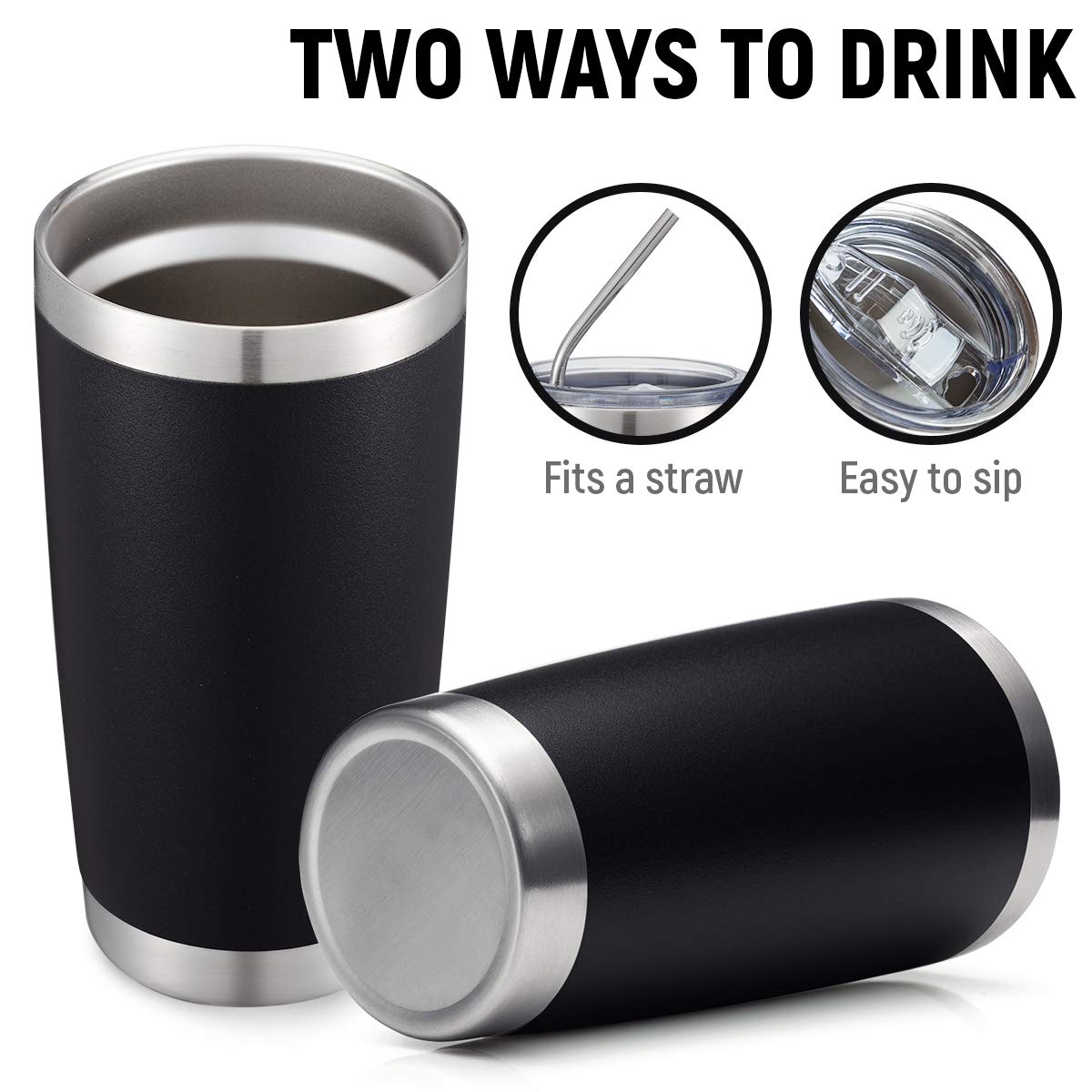 Comooo 20Oz Black Tumbler Double Wall Vacuum Insulated Coffee Travel Mug Stainless Steel Tumbler With Lid And Straw Coffee Cup F