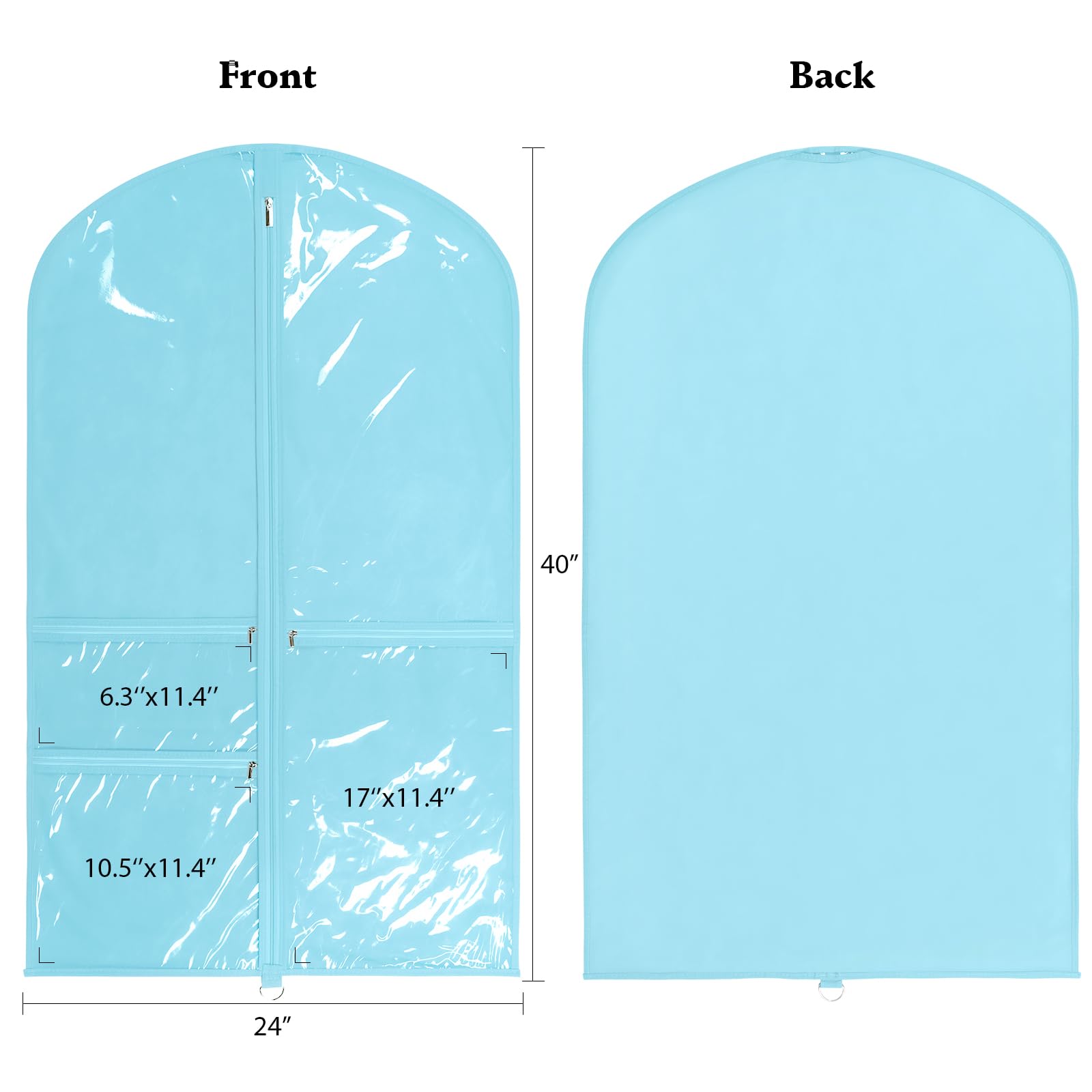 Univivi 40 Inch Girls Garment Bags For Dance Costumes, Dance Competition Garment Bag With 3 Medium Clear Zipper Pockets For Danc